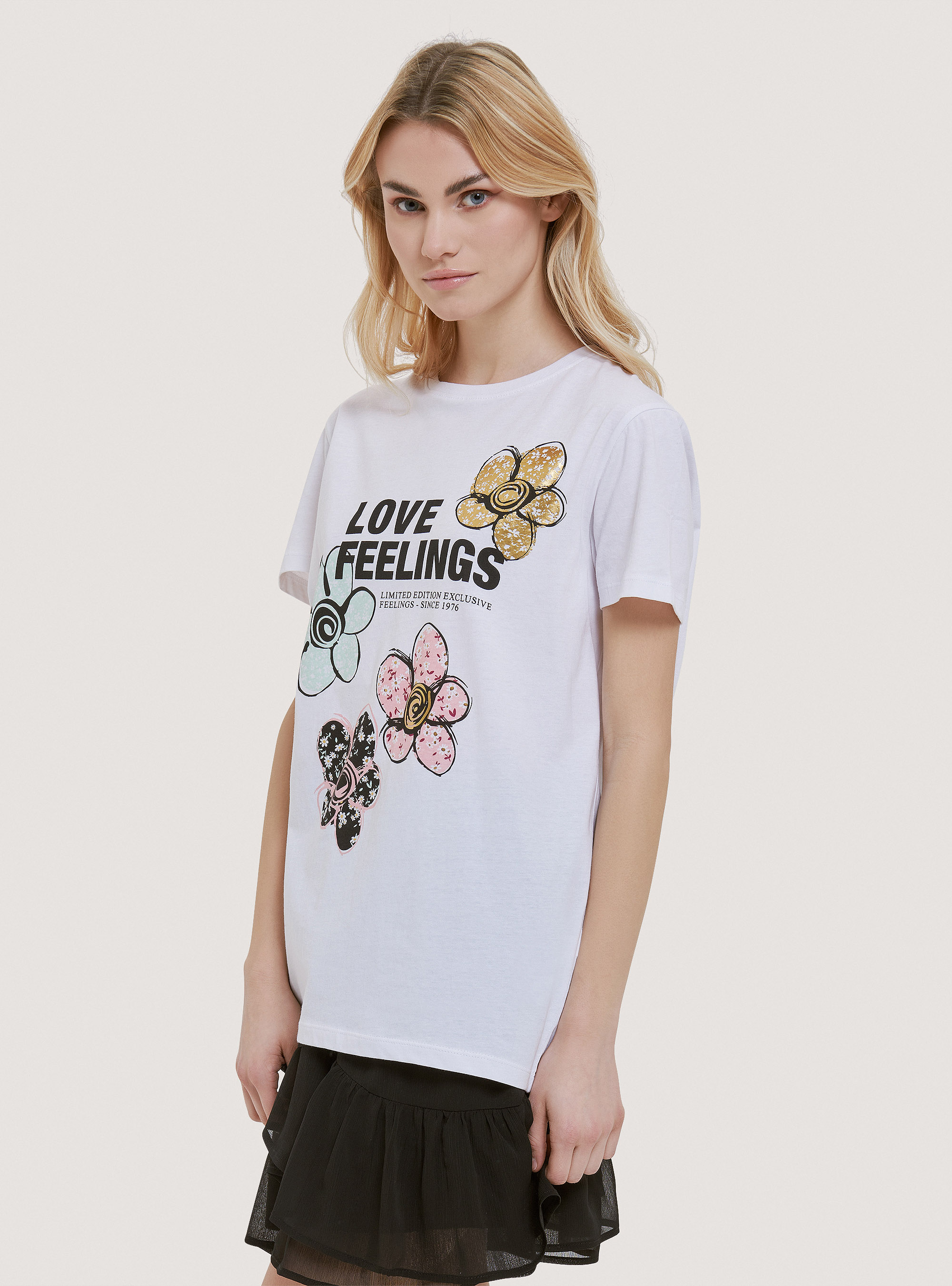 T-shirt en coton avec imprim&eacute;, C099 WHITE