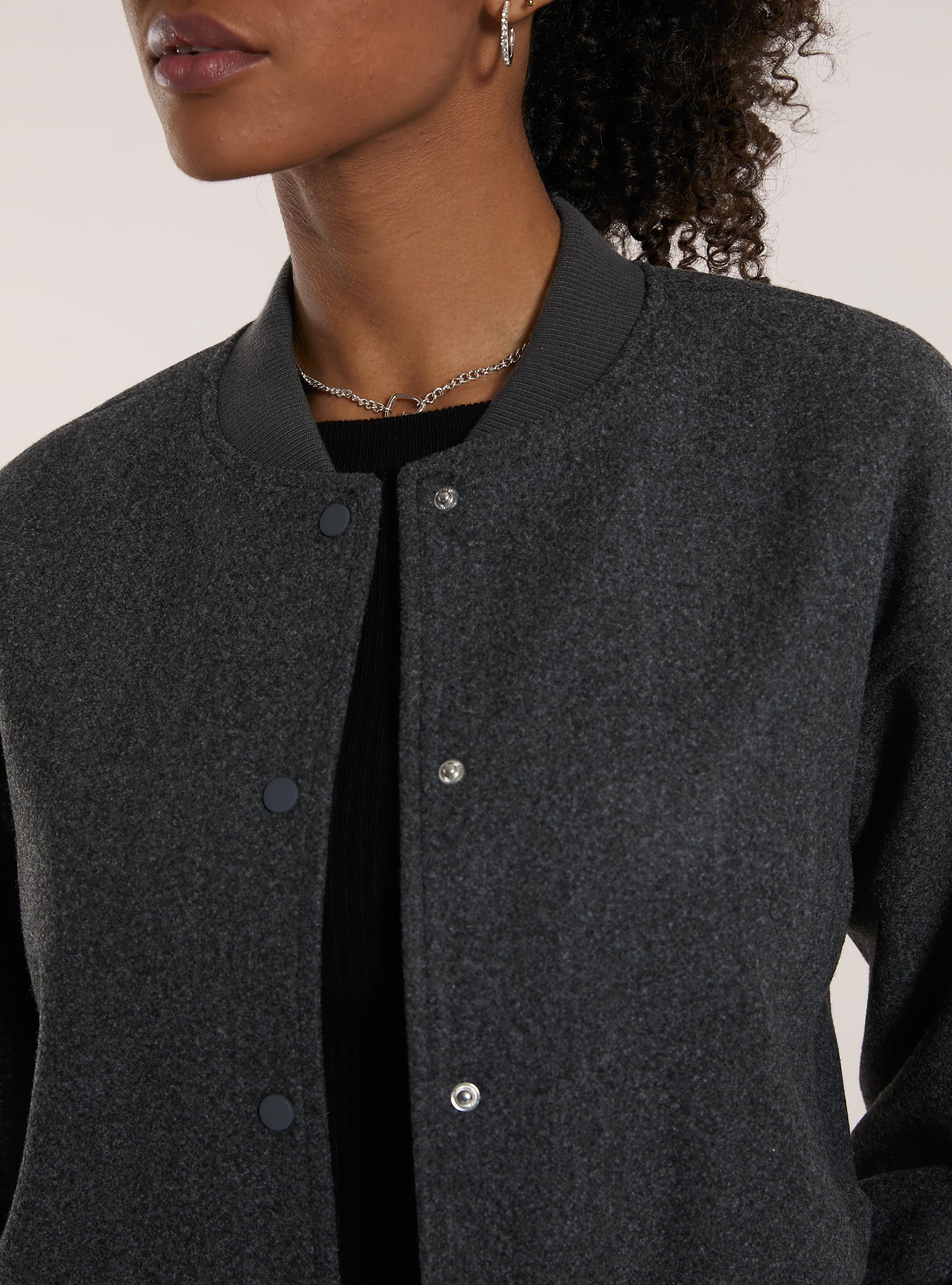 Bomber corto in panno, MGY1 GREY MEL DARK