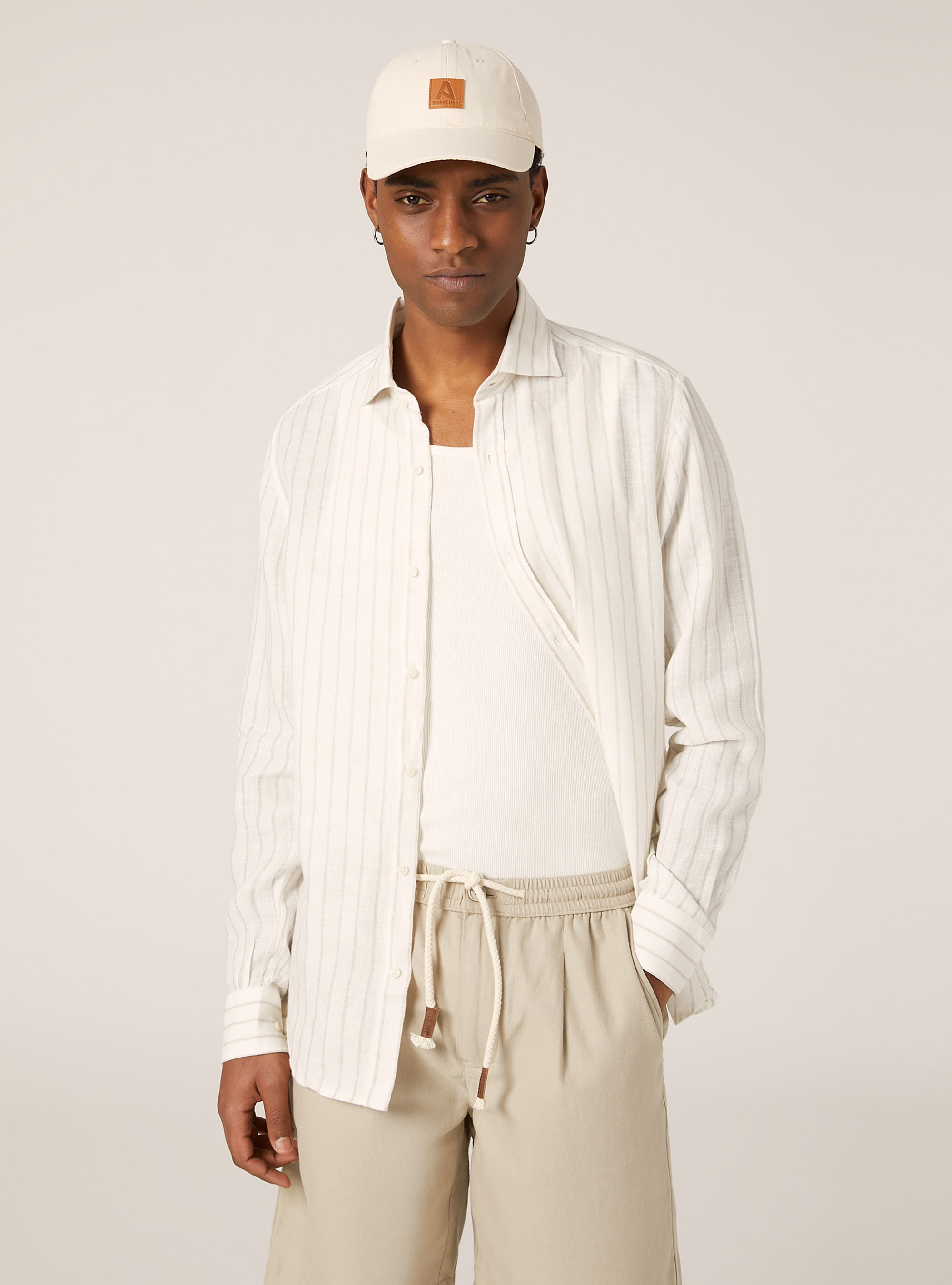 Camicia in lino rigata, WH2 WHITE