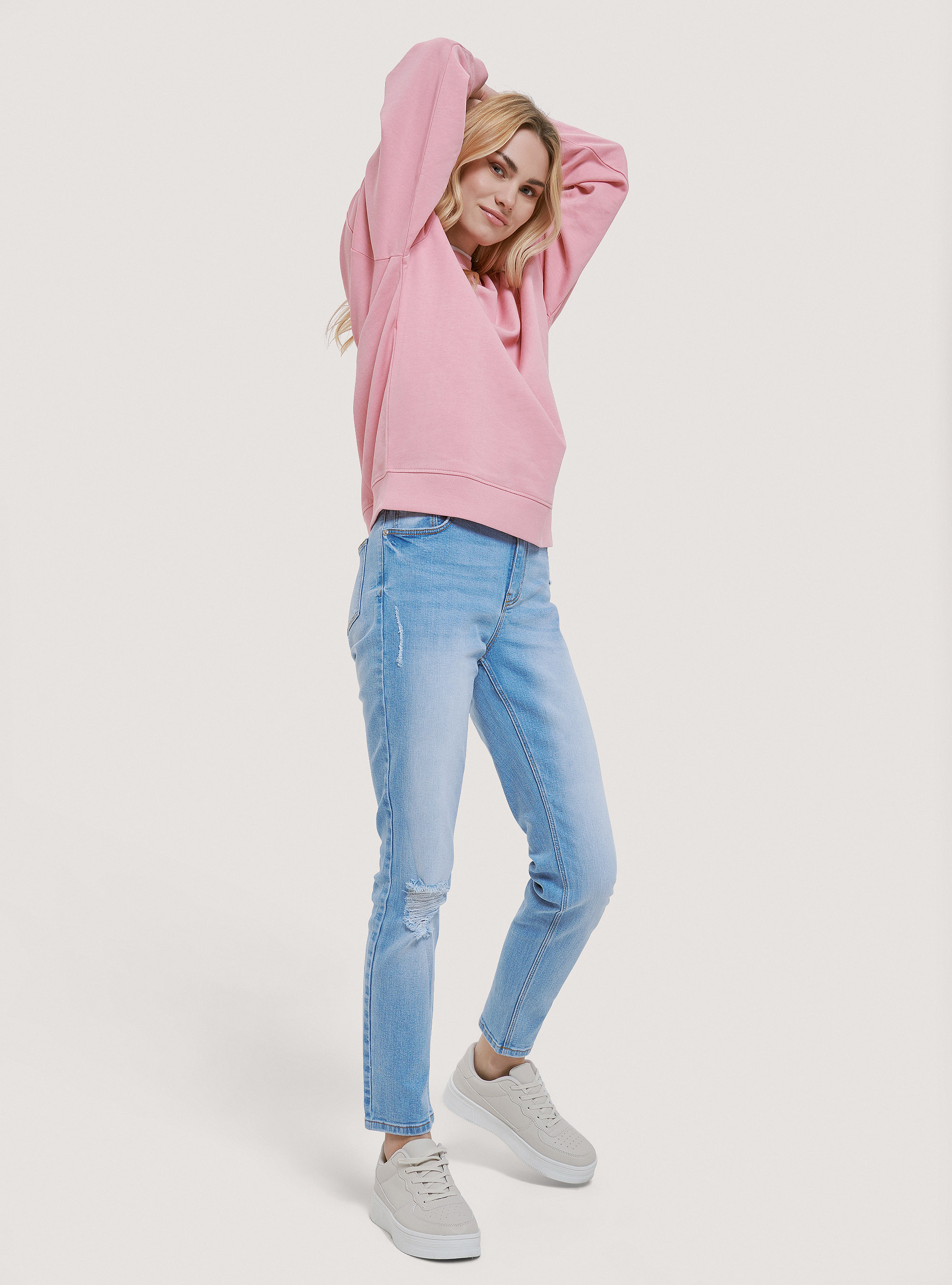 Basic round-neck cotton sweatshirt, C5513 PINK