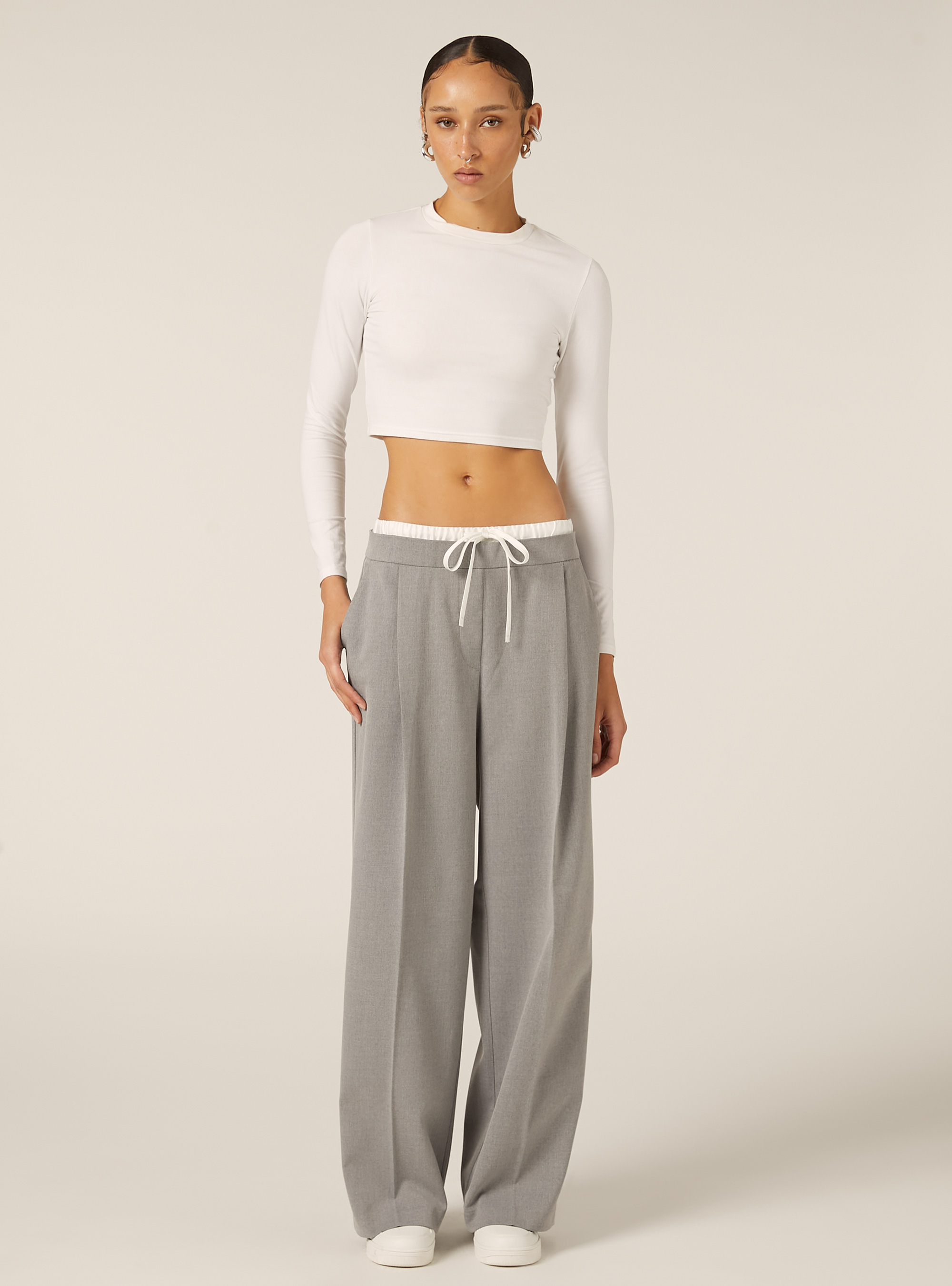 Pantaloni con doppia cinta, MGY3 GREY MEL LIGHT