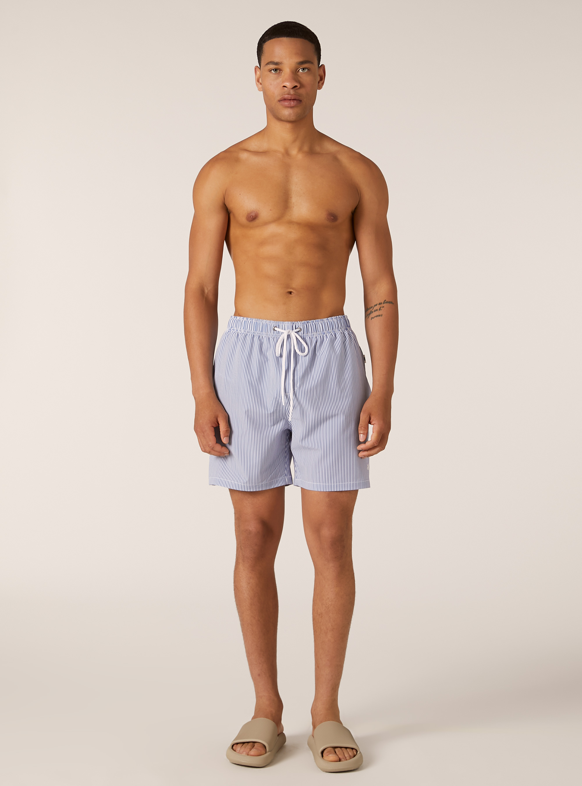 Costume rigato in seersucker, NAVY MEDIO