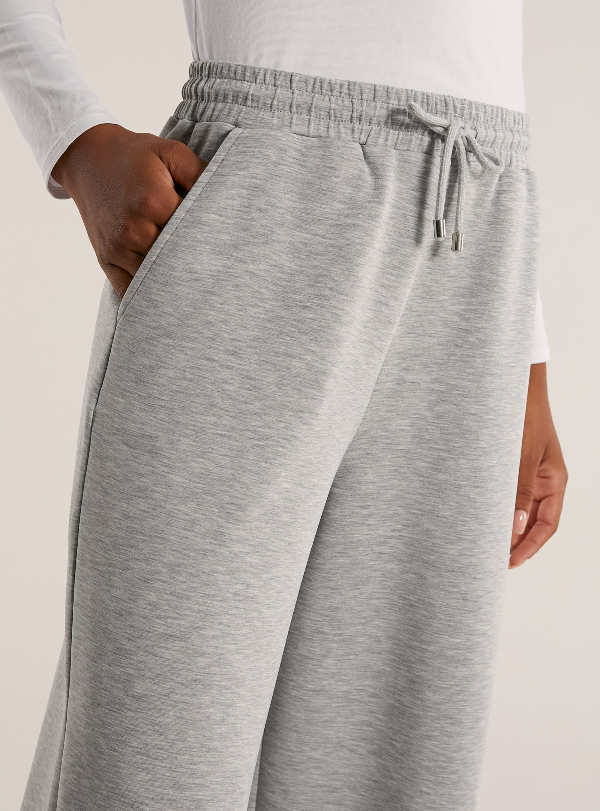 Wide leg trousers in soft scuba, MGY3 GREY MEL LIGHT