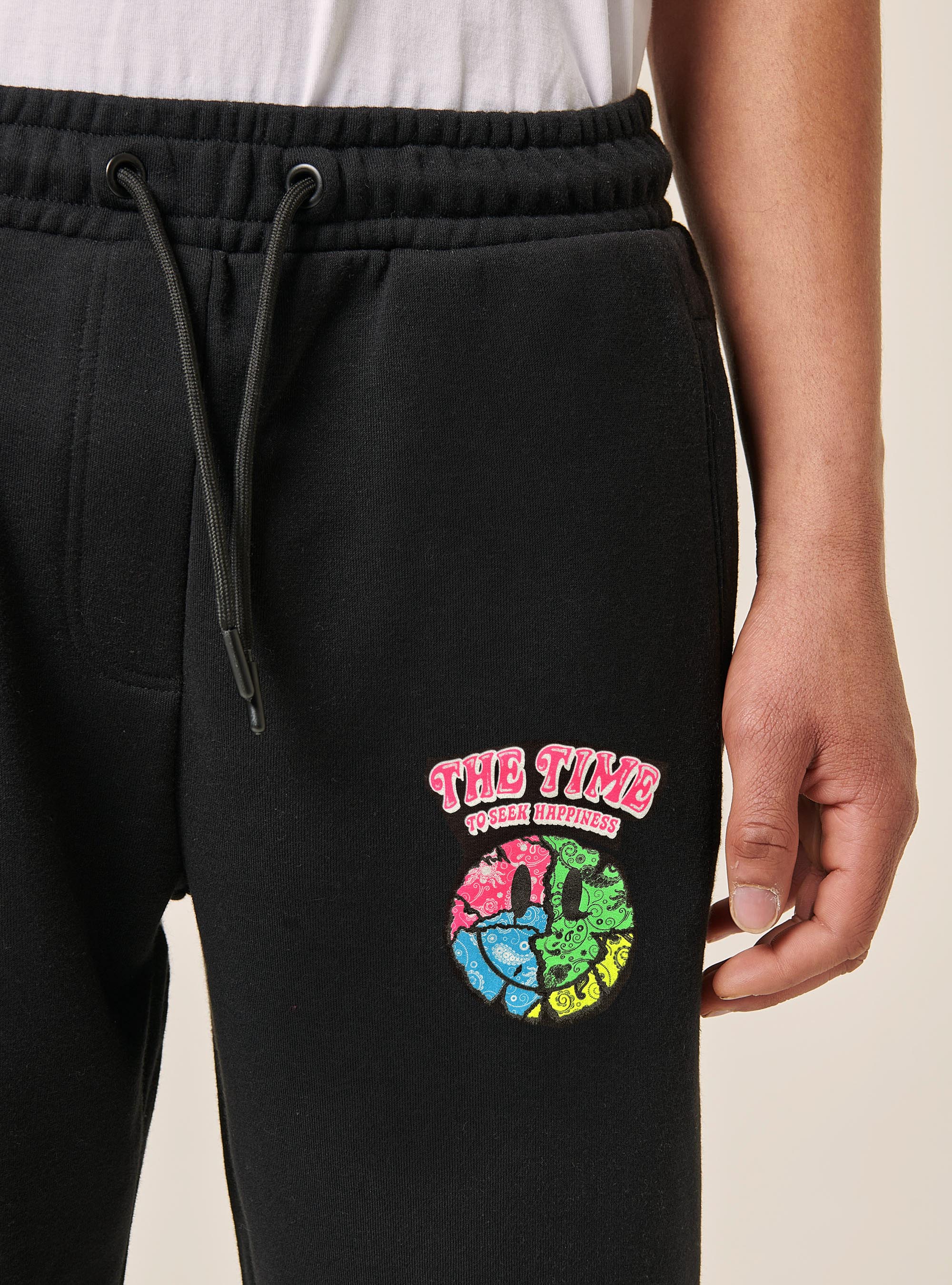 Smile Collection print jogger trousers, BK1 BLACK