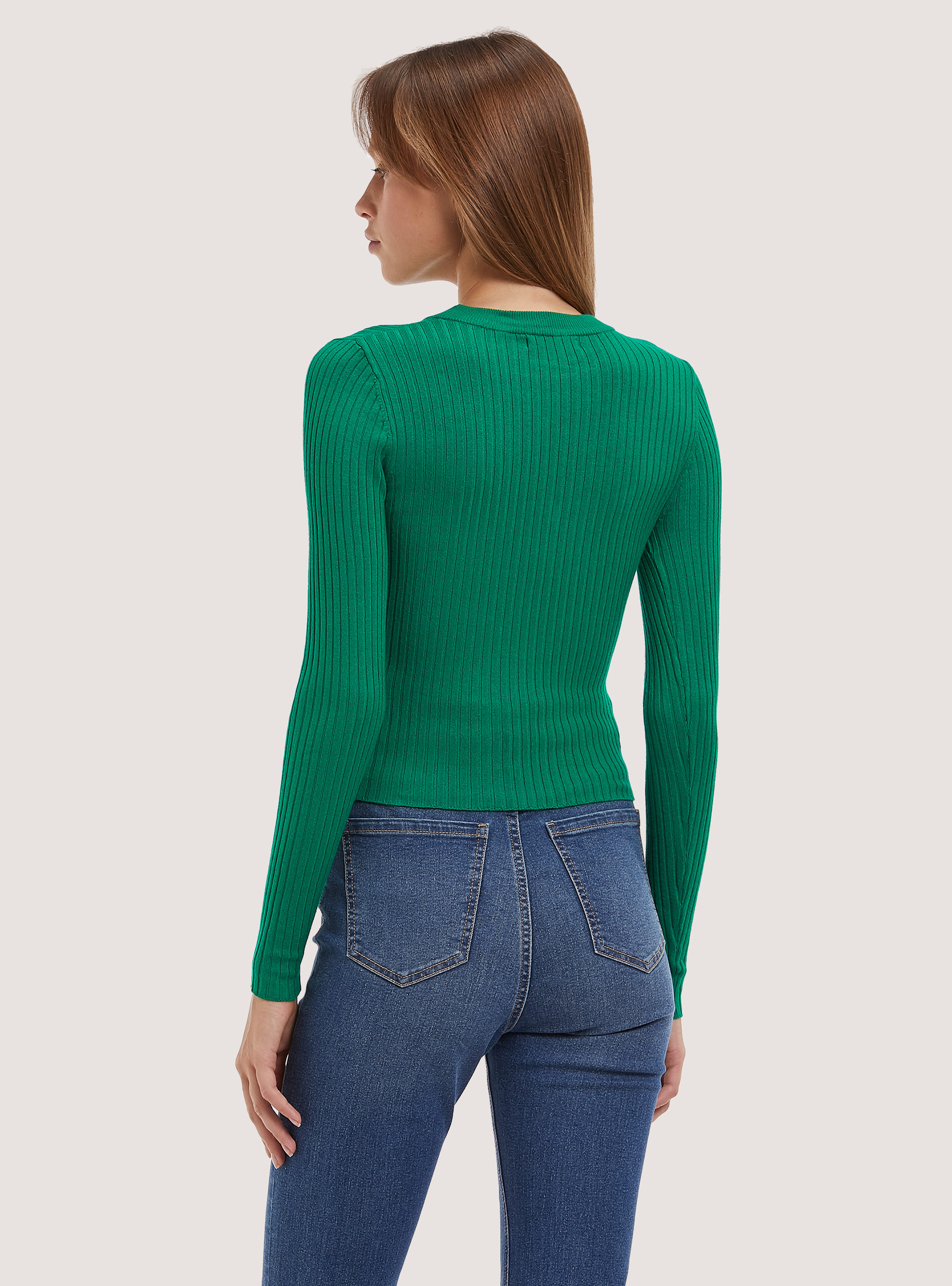 Soft cropped ribbed stretch pullover, GN2 GREEN MEDIUM