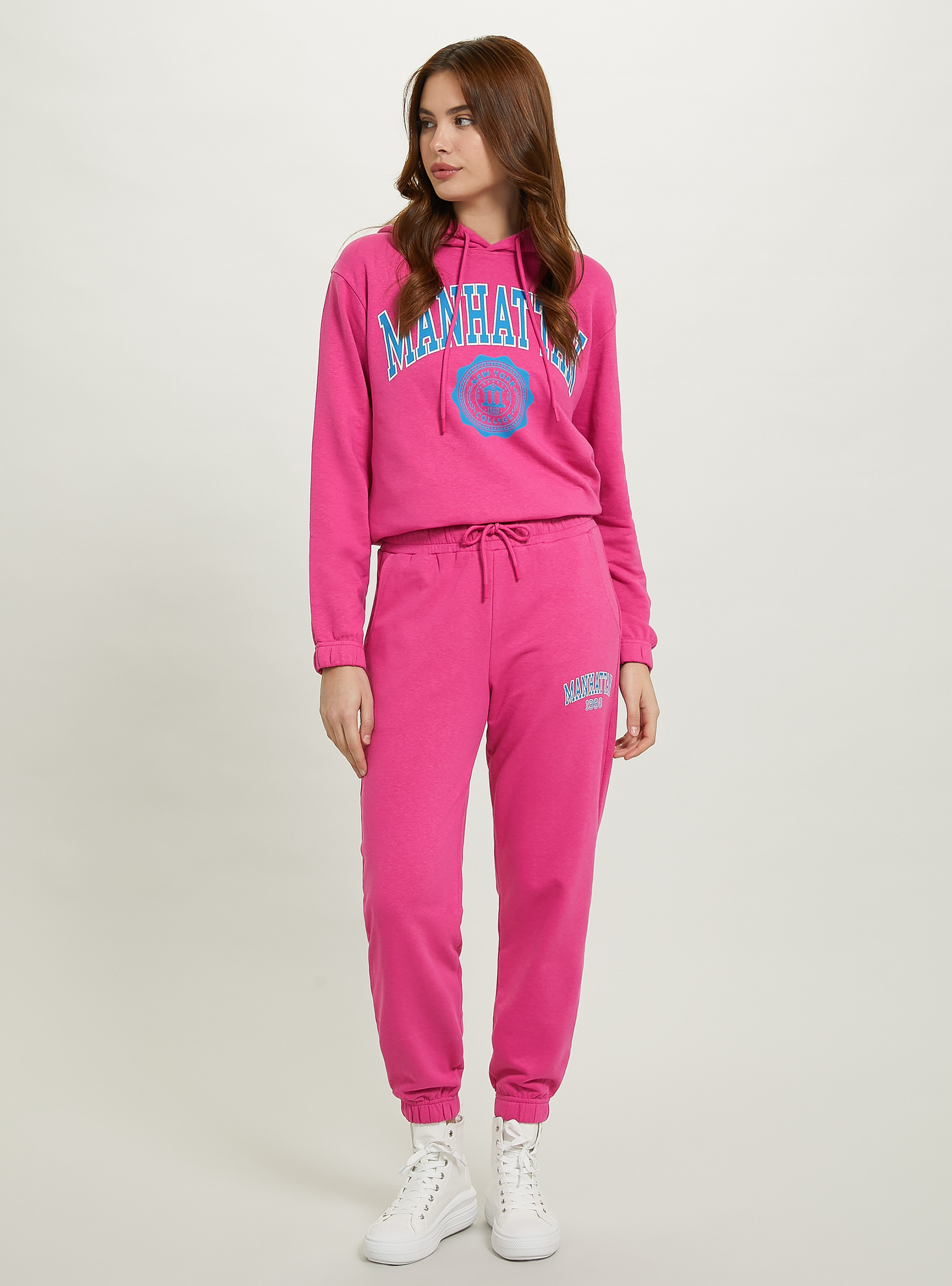 Jogger trousers with college print, FX2 FUXIA MEDIUM
