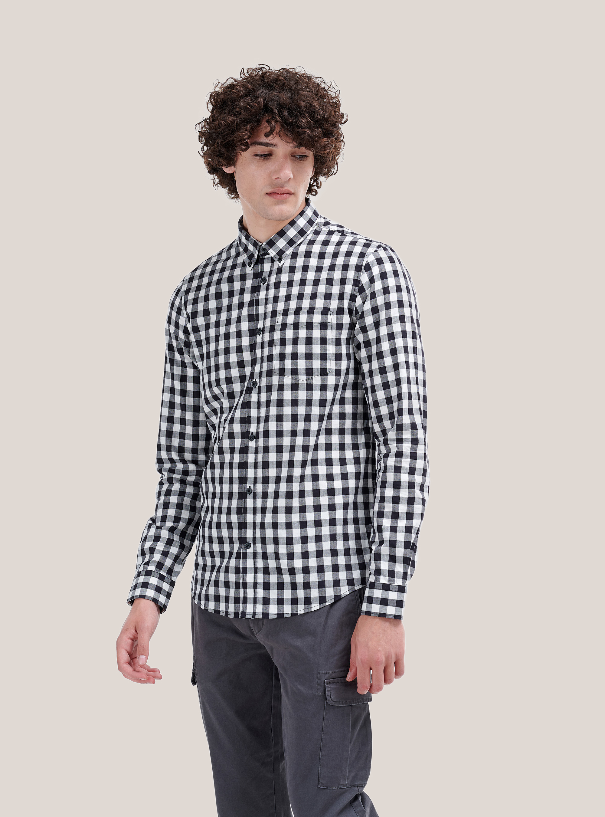 Chemise à carreaux en coton durable, C101 BLACK