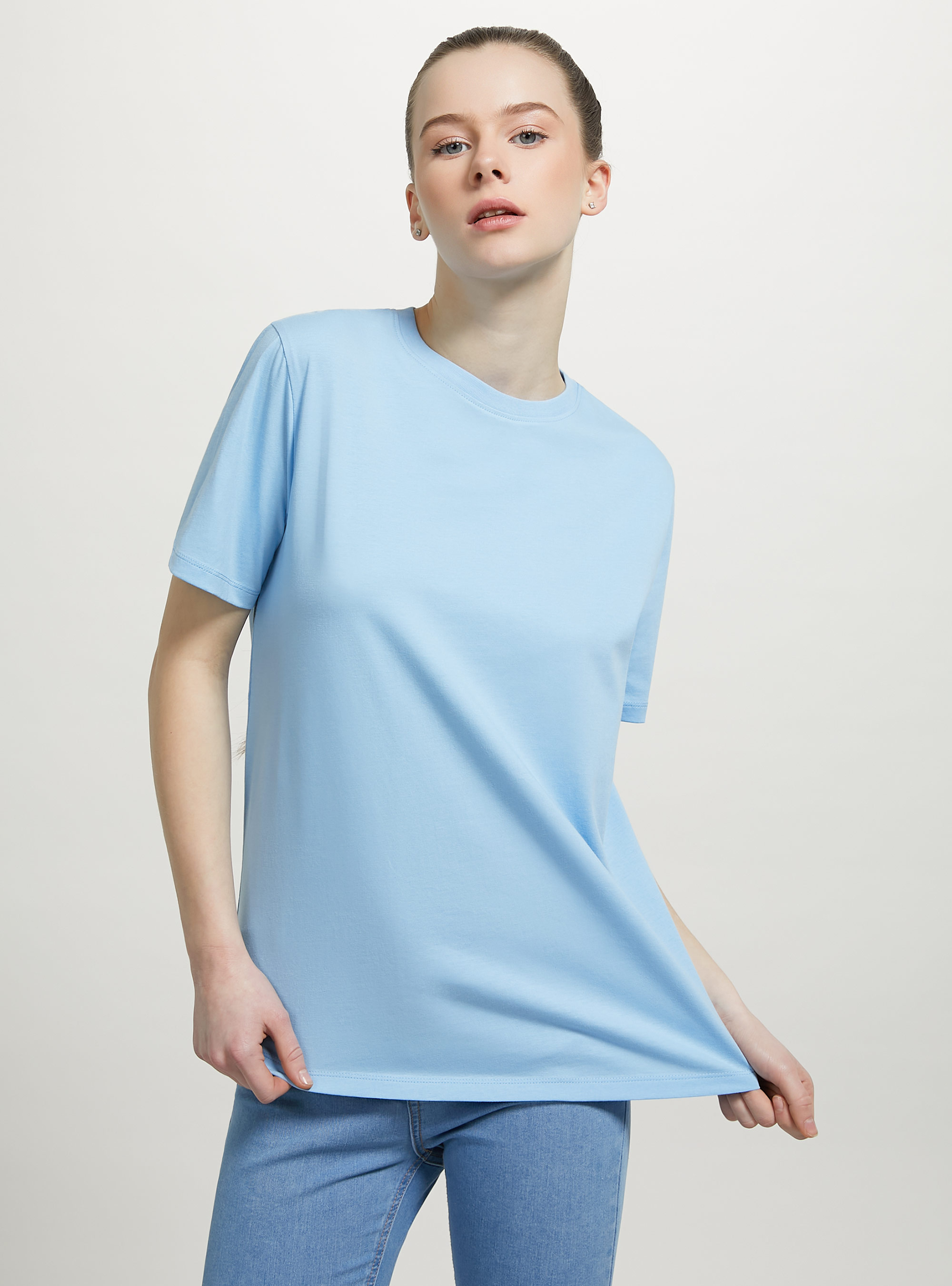 T-shirt en coton à col ras du cou, AZ2 AZURE MEDIUM