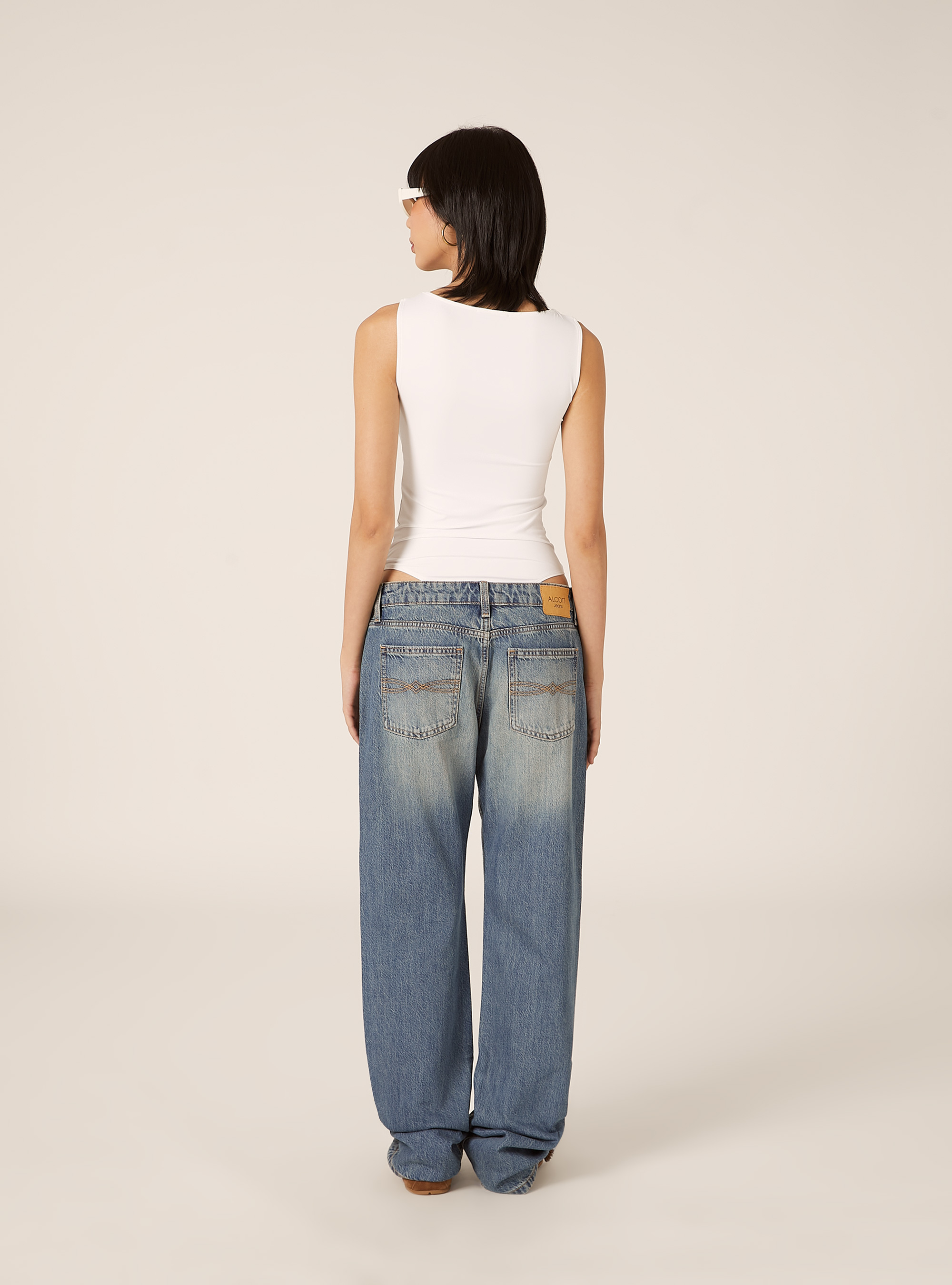 Jeans straight low waist, D003 MEDIUM BLUE