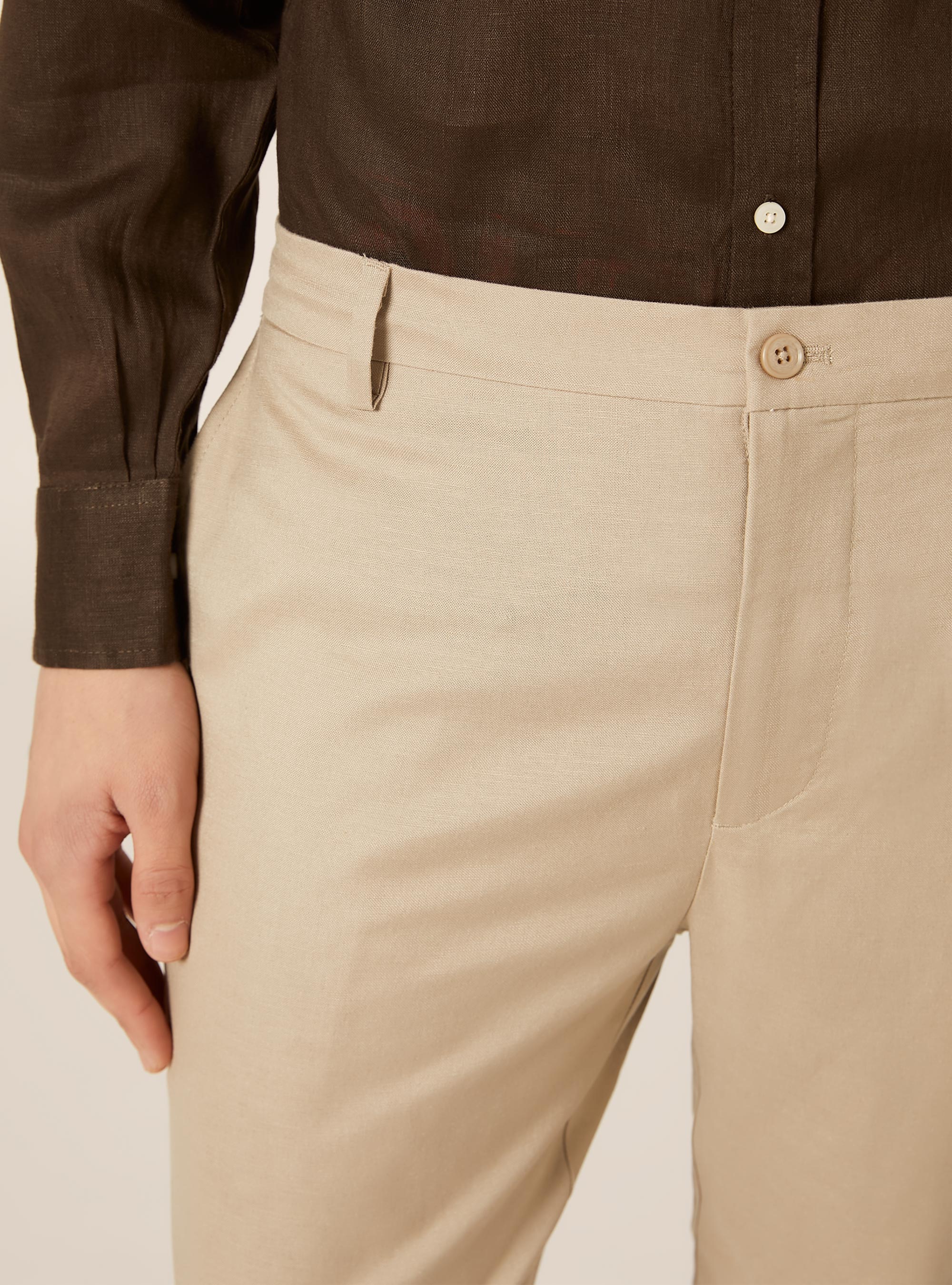 Pantaloni misto lino con coulisse interna, BG2 BEIGE MEDIUM