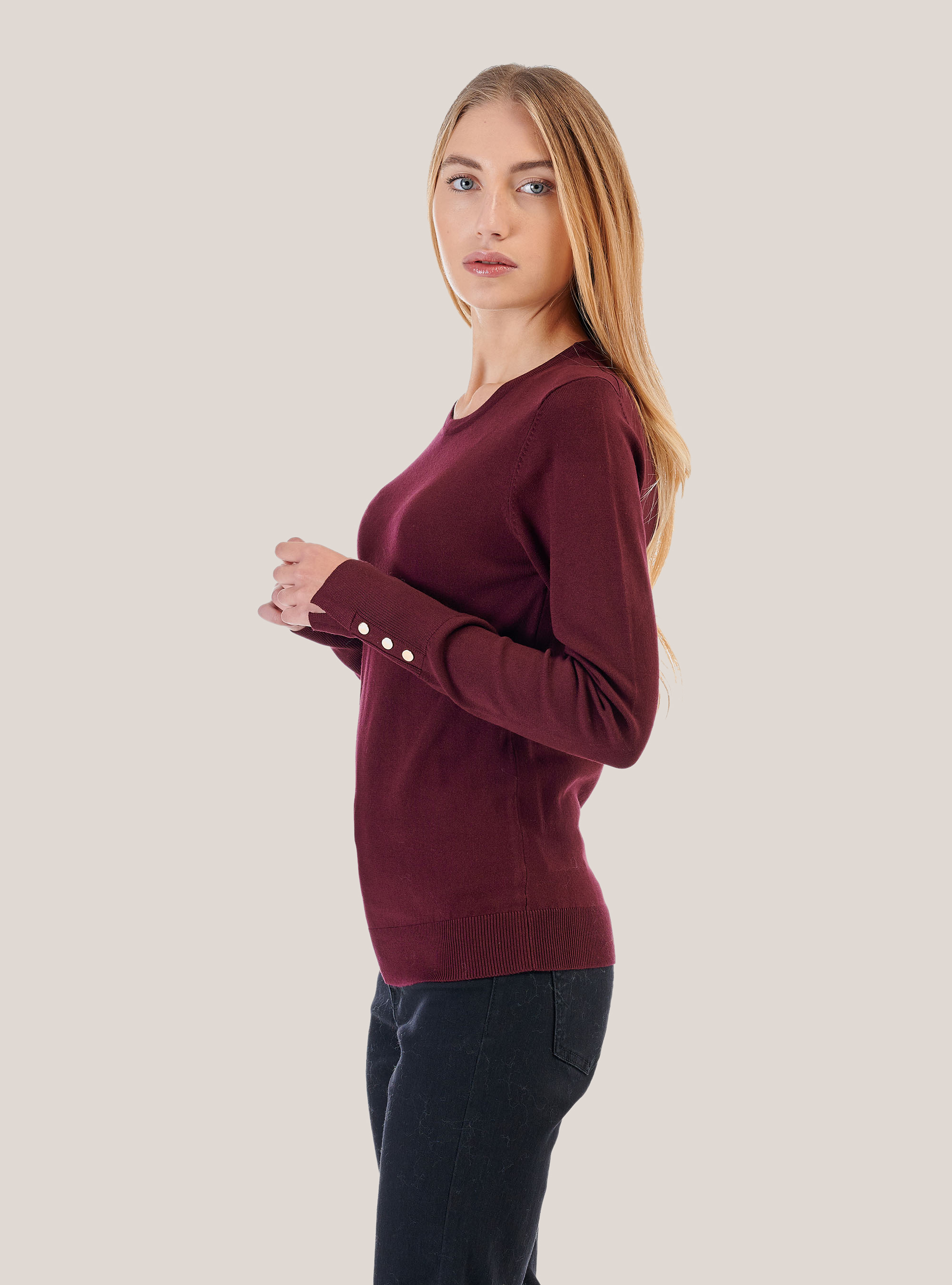 Comfort fit crew neck pullover, BORDEAUX