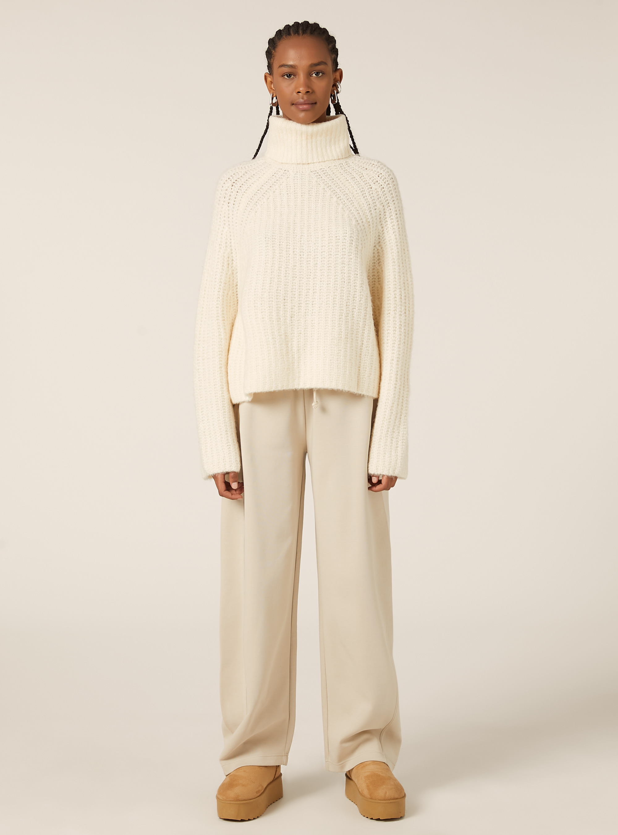 Jersey de cuello alto con canalé inglés, WH1 OFF WHITE