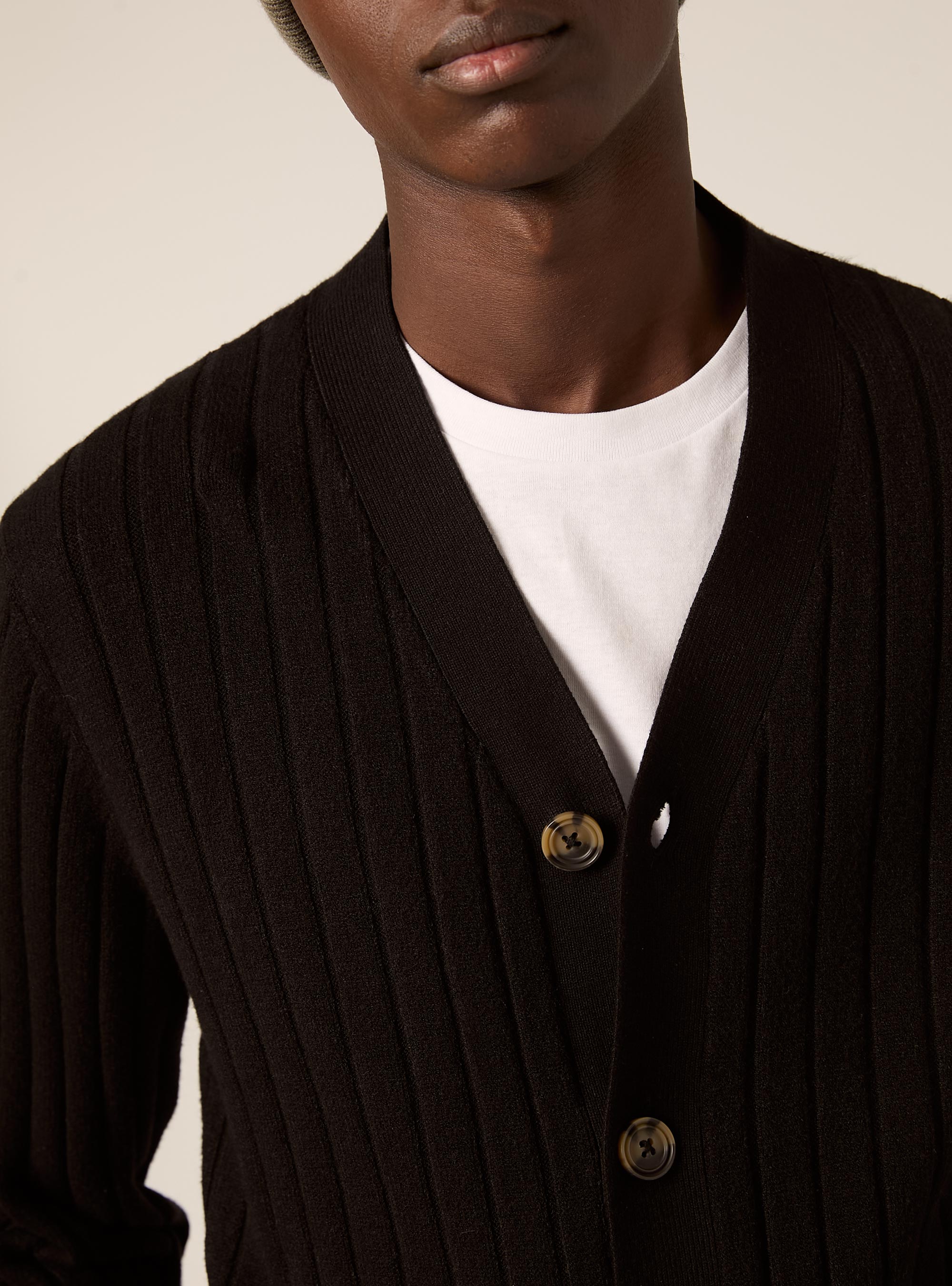 Cardigan  in rib, BK1 BLACK