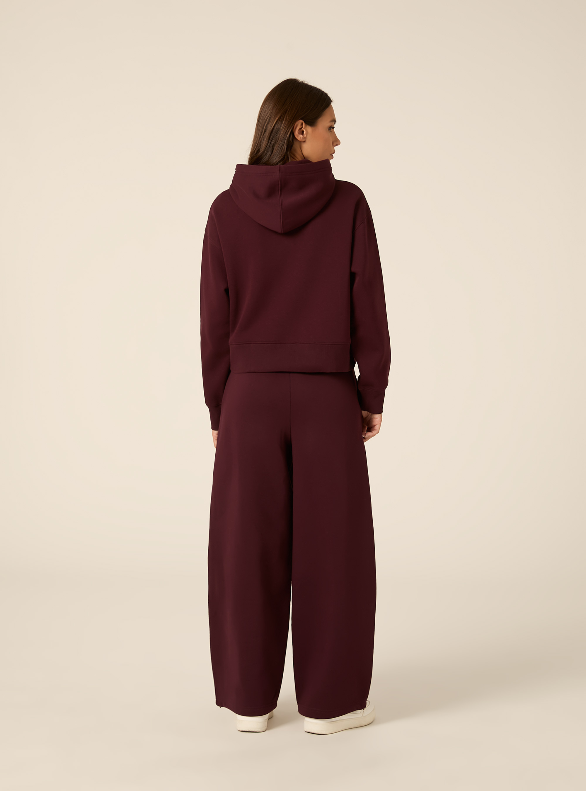 Felpa boxy con cappuccio, BO1 BORDEAUX DARK