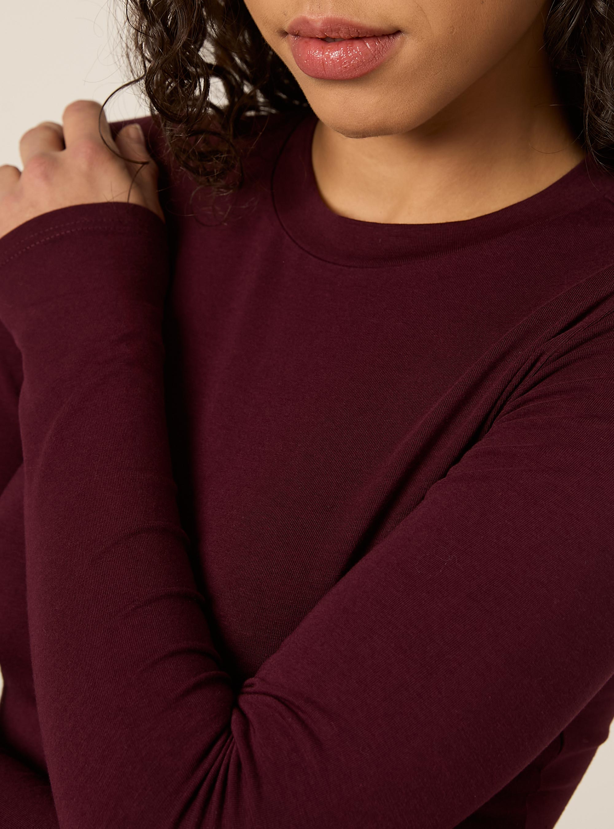 Maglietta cropped a maniche lunghe, BO1 BORDEAUX DARK