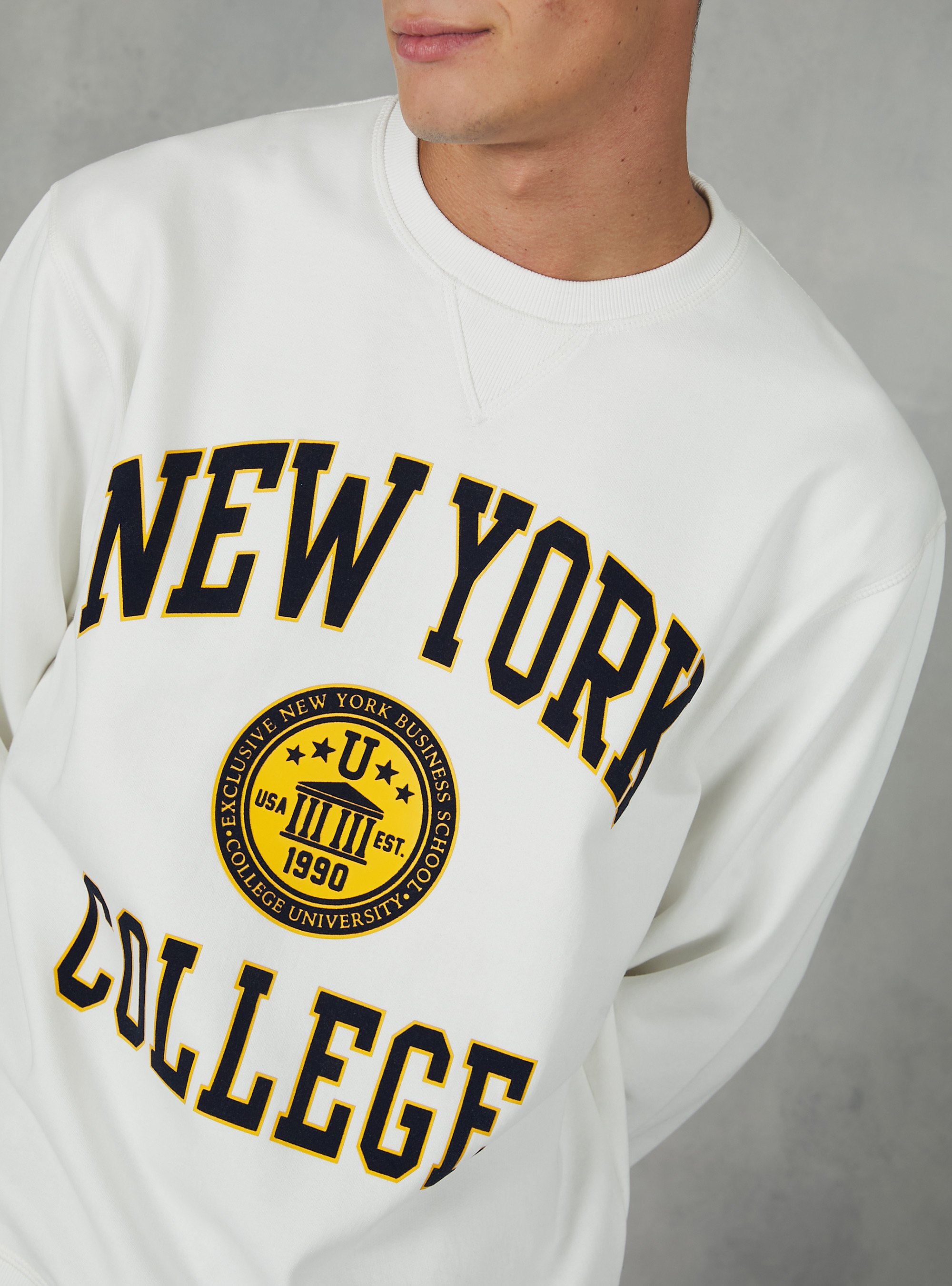 Crew-neck sweatshirt with college print, WH2 WHITE