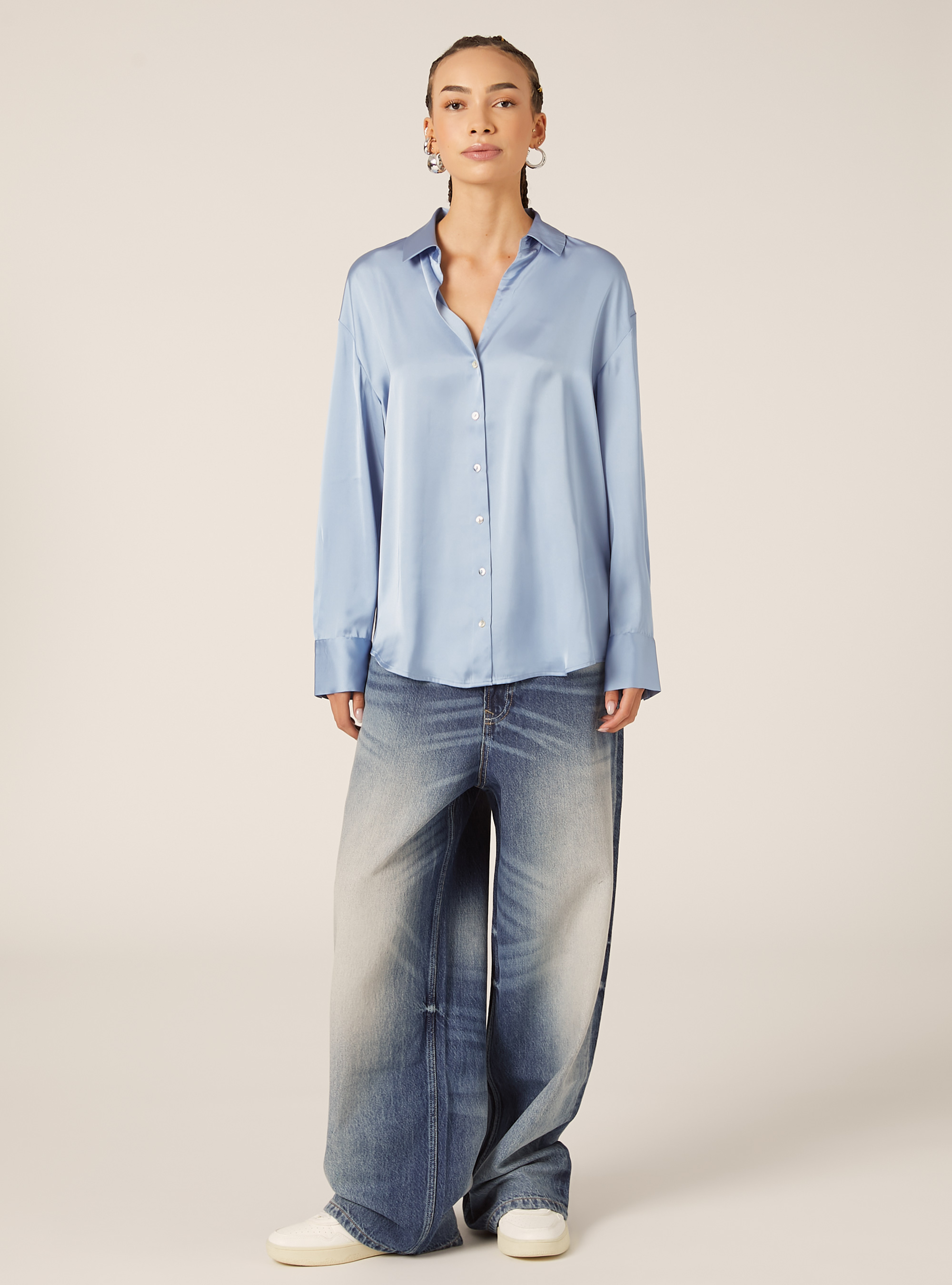 Plain satin shirt, AZ2 AZURE MEDIUM