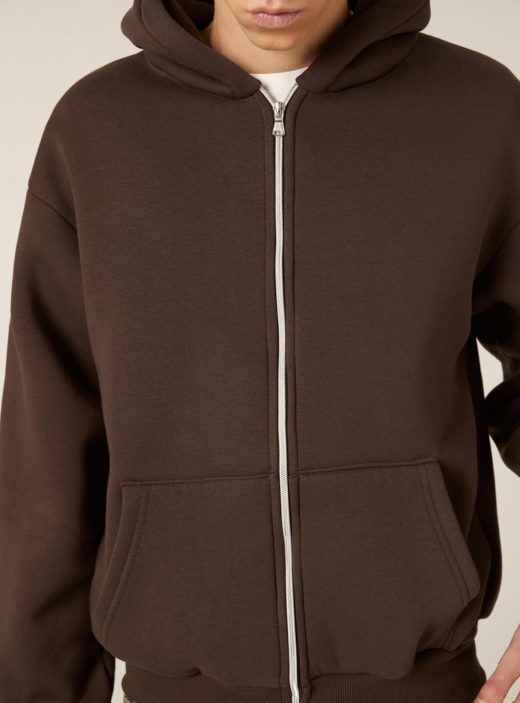 Boxy fit zip-up hoodie, BR1 BROWN DARK