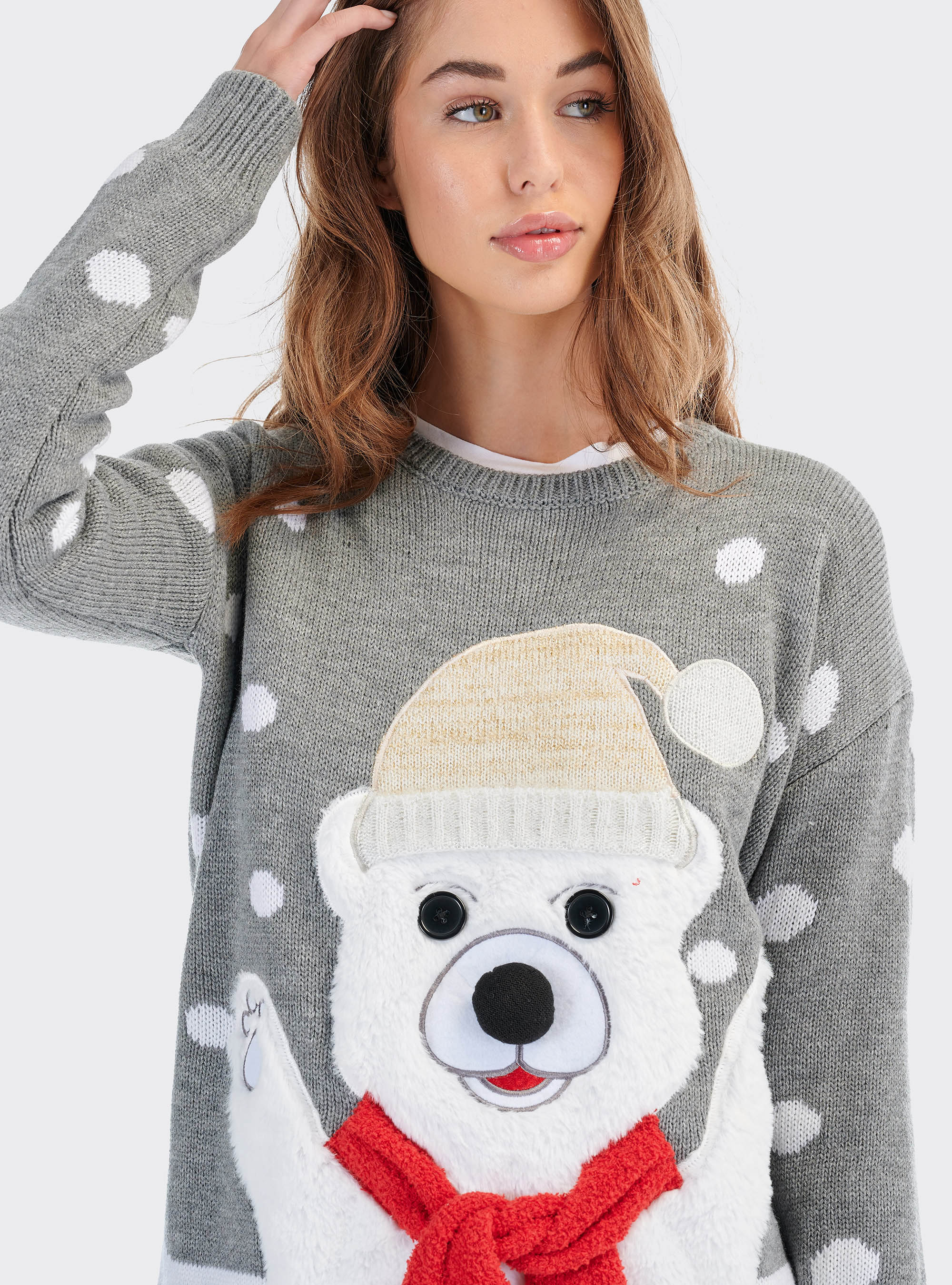 Christmas pullover with teddy bear, GREY MELANGE
