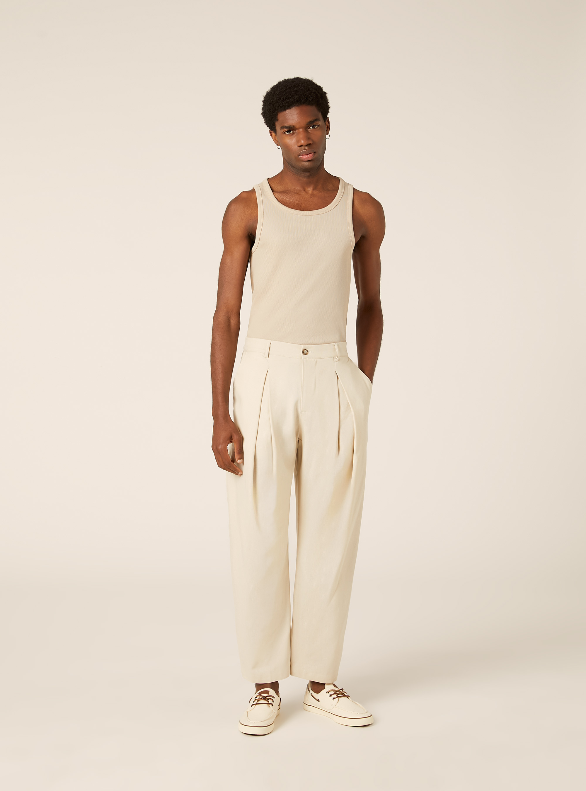 Pantaloni una pince in misto lino, BG2 BEIGE MEDIUM