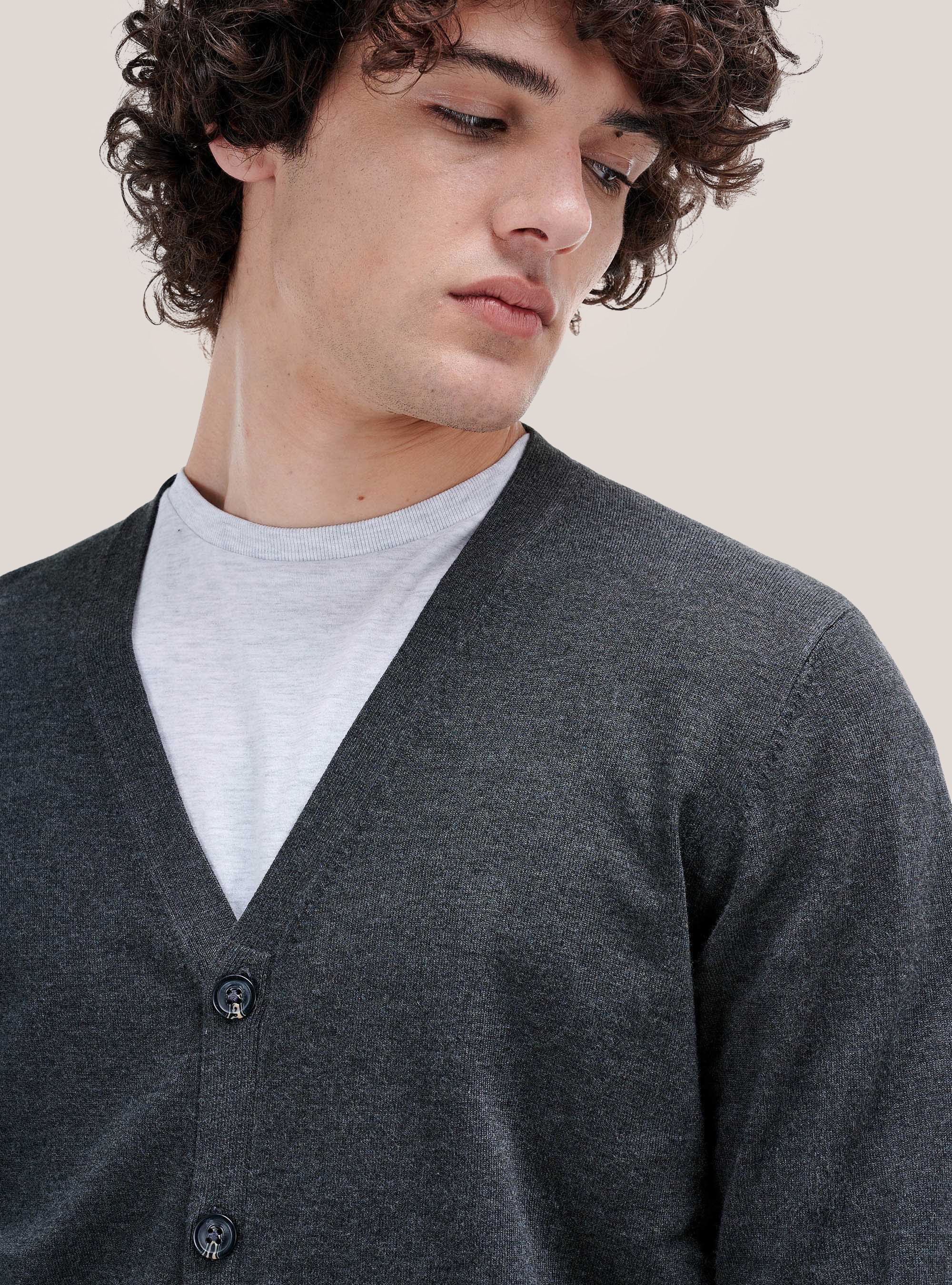 Cardigan pullover with buttons, GREY MELANGE