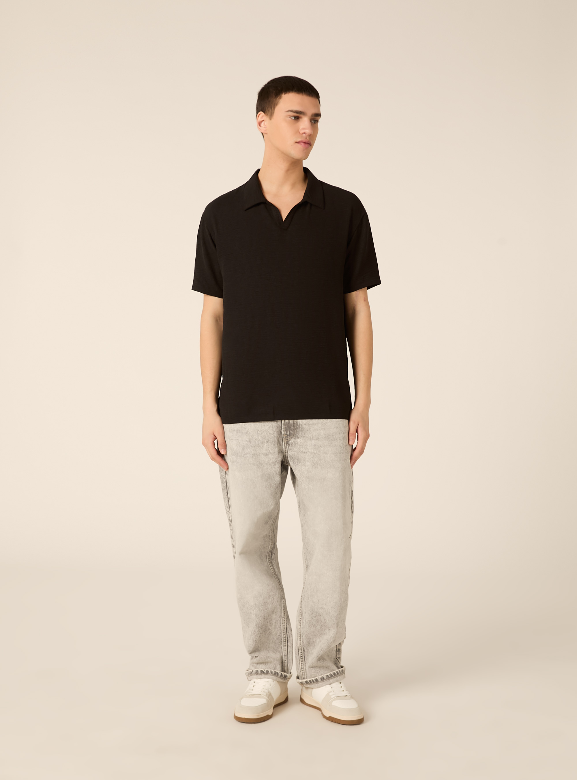 Polo basica in crepe, BK1 BLACK