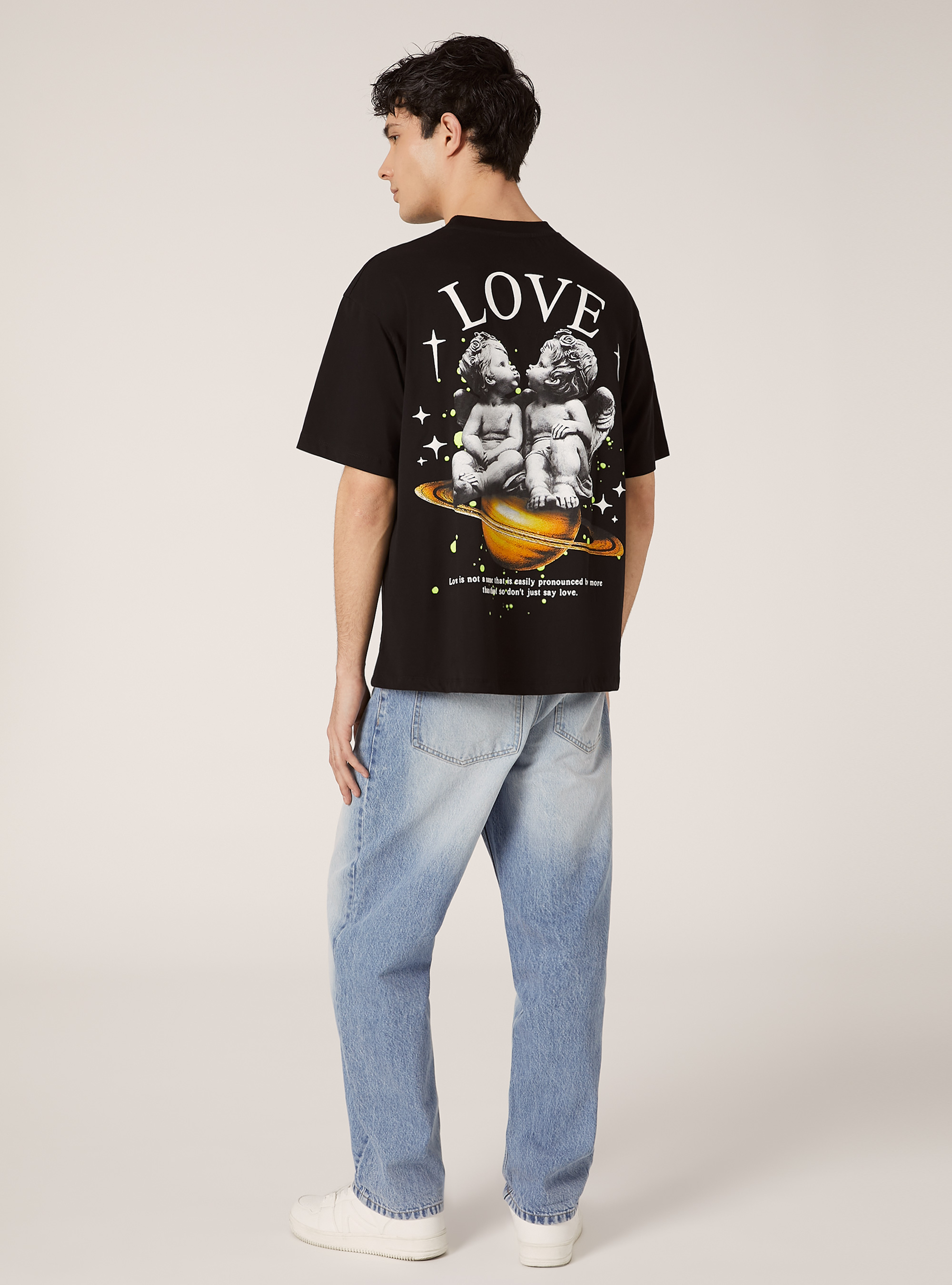 T-Shirt mit Boxy-Passform und POP STATEMENT-Aufdruck, BK1 BLACK