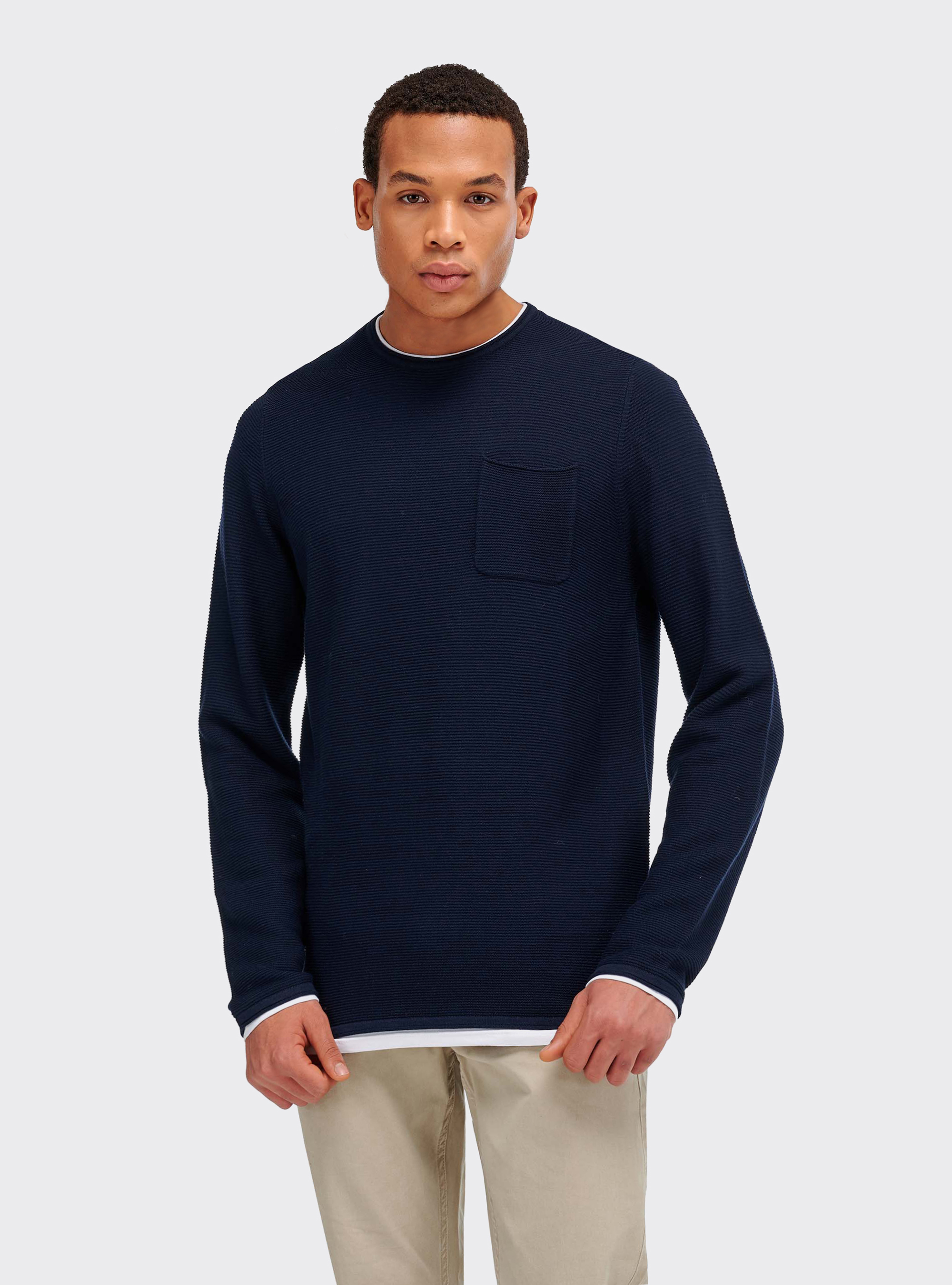 Roll neck sweater with T-shirt detail and one front pocket, BLUE