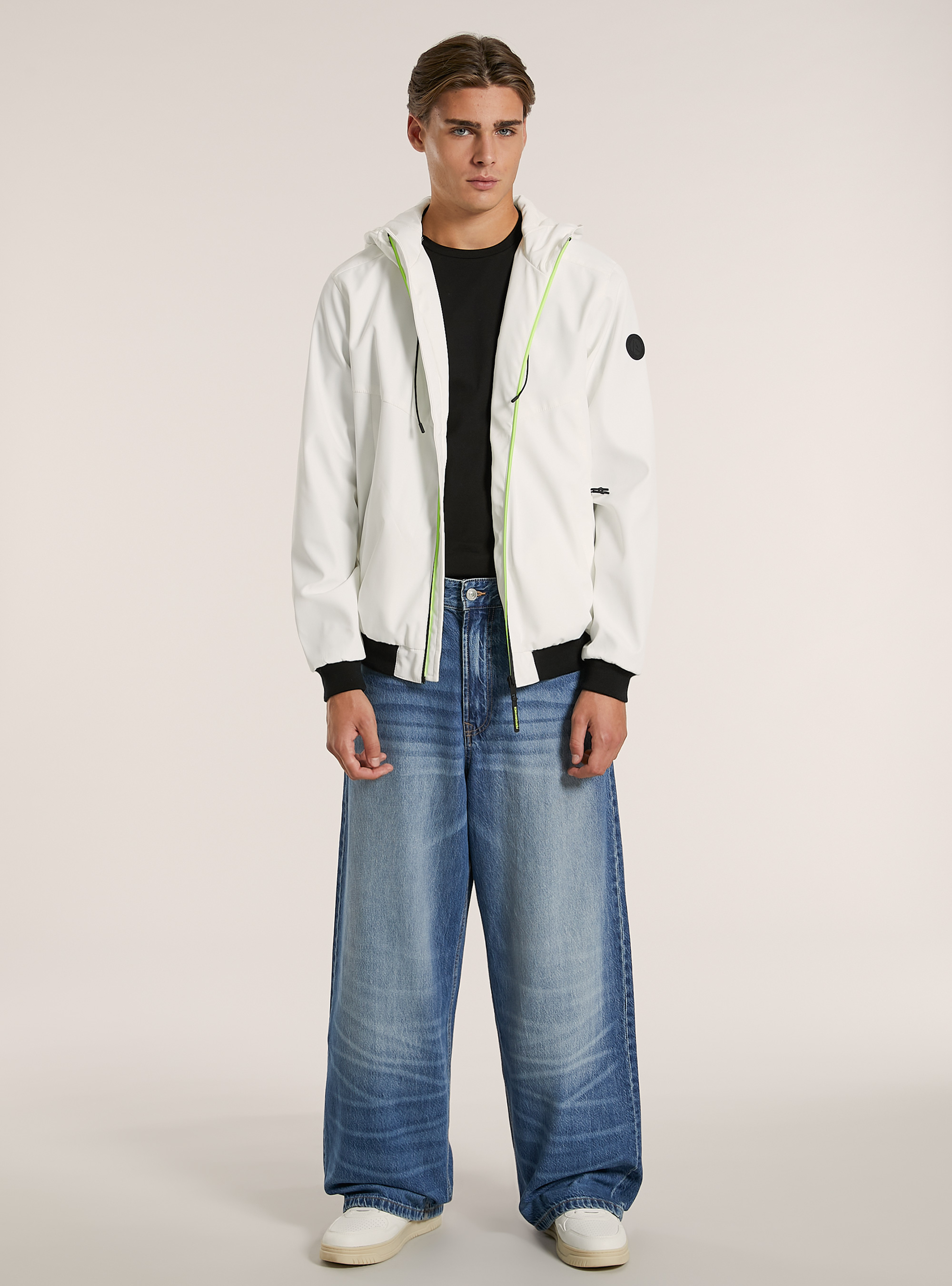 Windproof hooded bomber jacket, WH2 WHITE