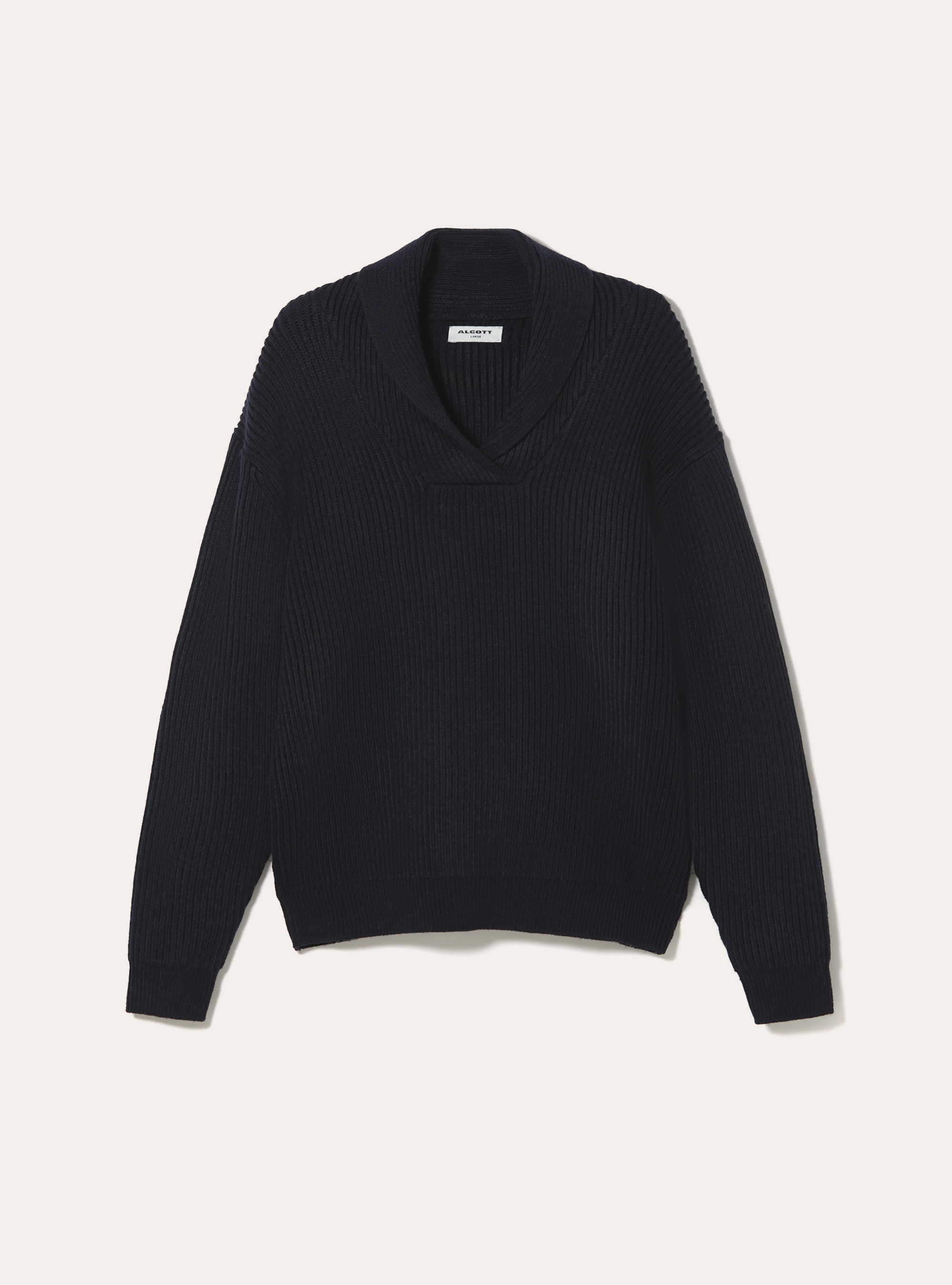 Pullover morbido a coste con colletto in rilievo, NA2 NAVY MEDIUM