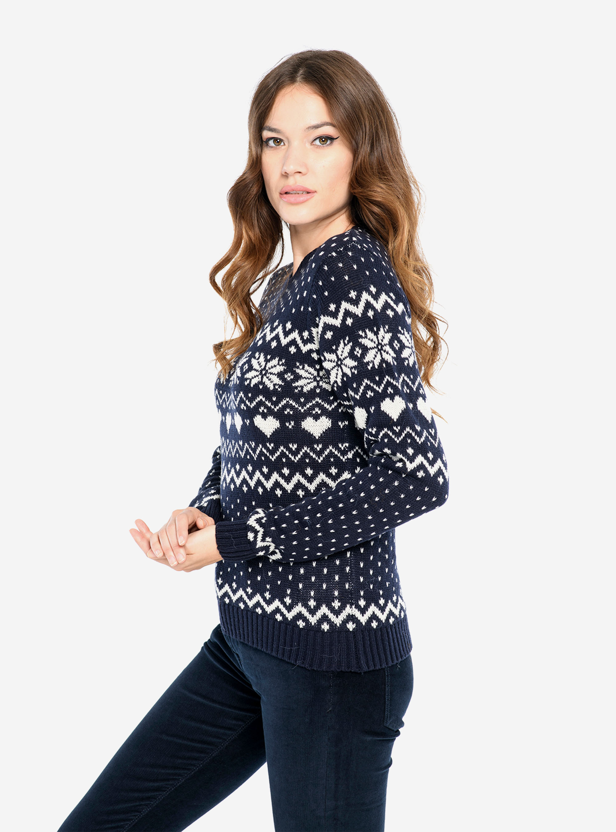 JERSEY DE CUELLO REDONDO CON MOTIVOS NAVIDEÑOS, AZUL MARINO