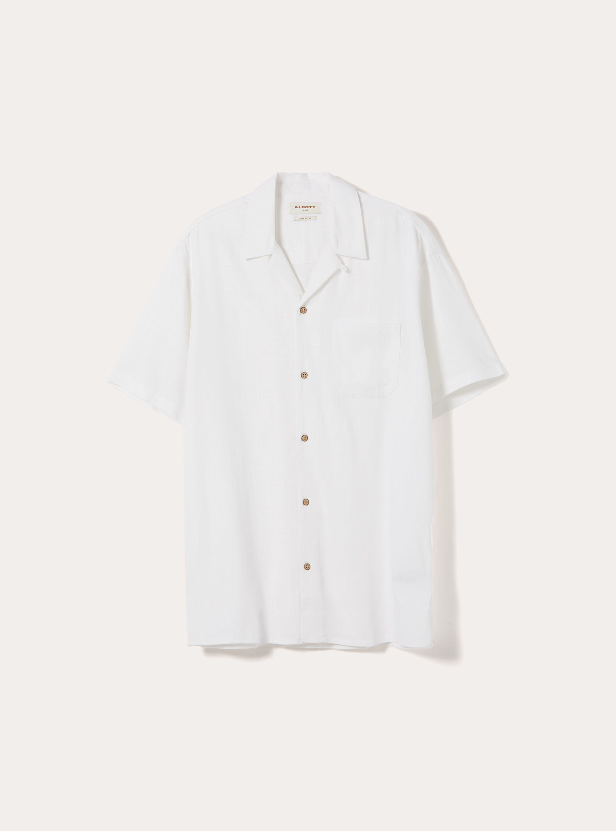 Camicia in misto lino con collo bowling, OFF WHITE