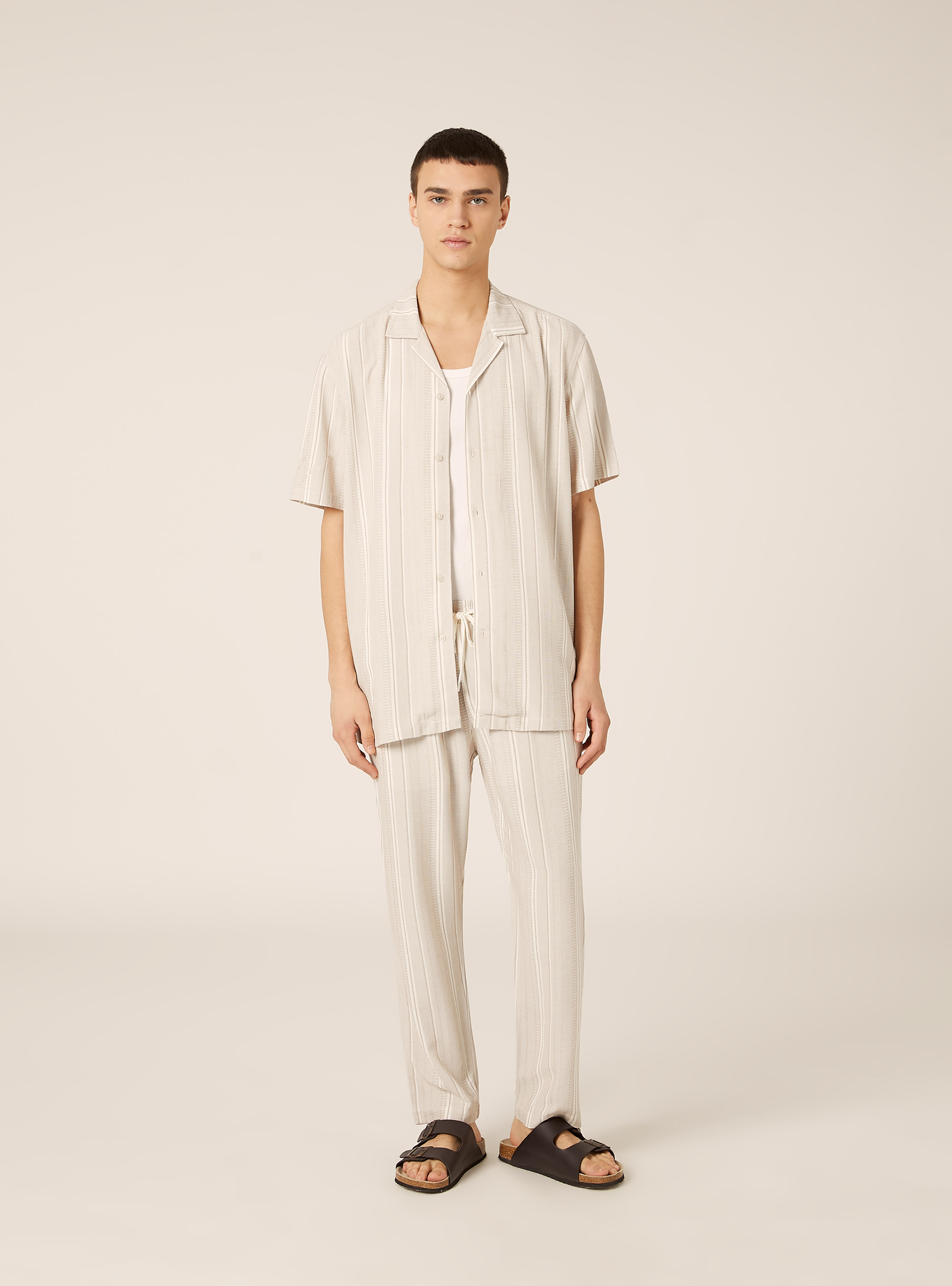 Camicia collo bowling testurizzata con taschino, CR3 CREAM LIGHT