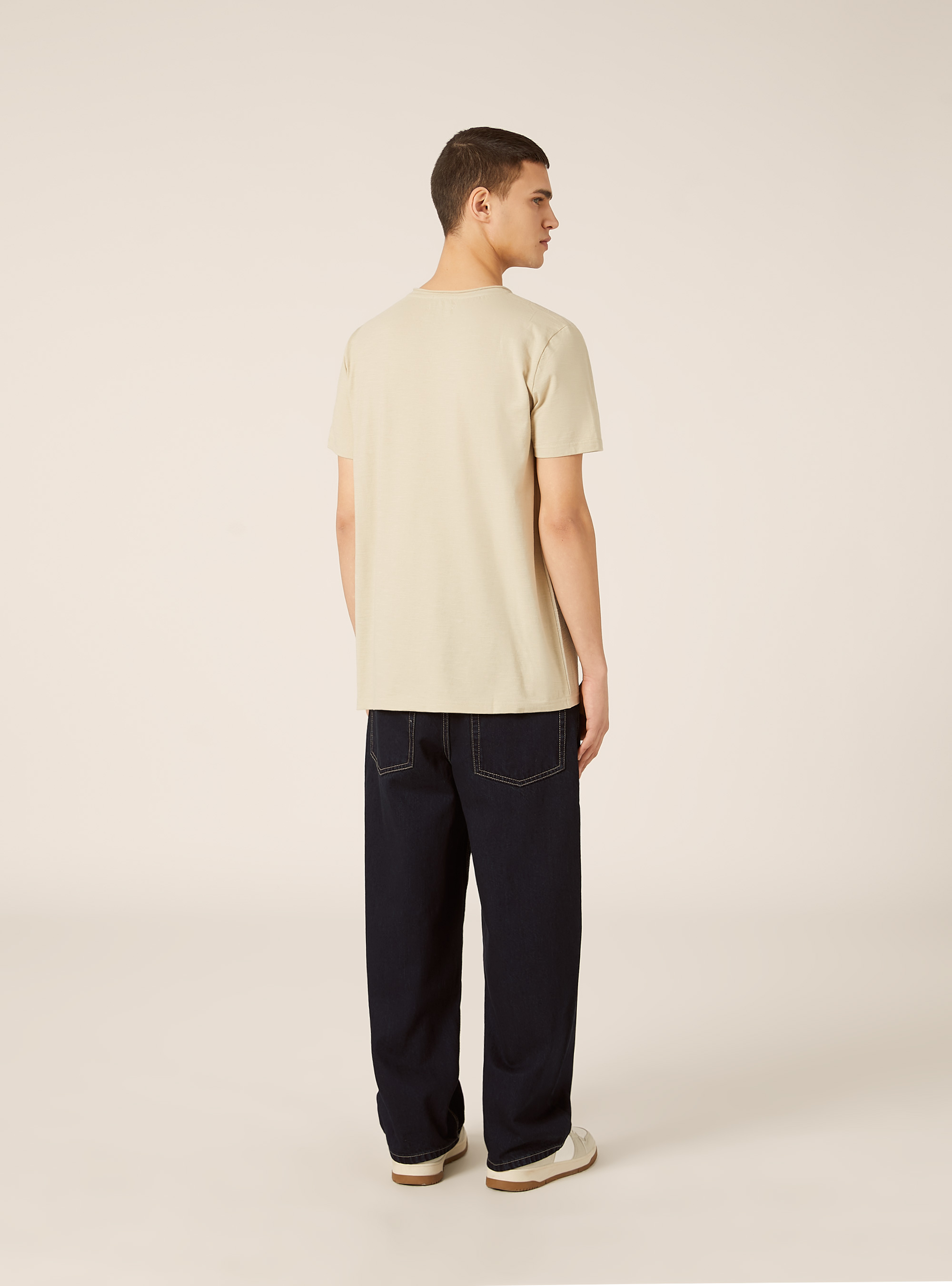 V-neck linen blend T-shirt, BG3 BEIGE LIGHT