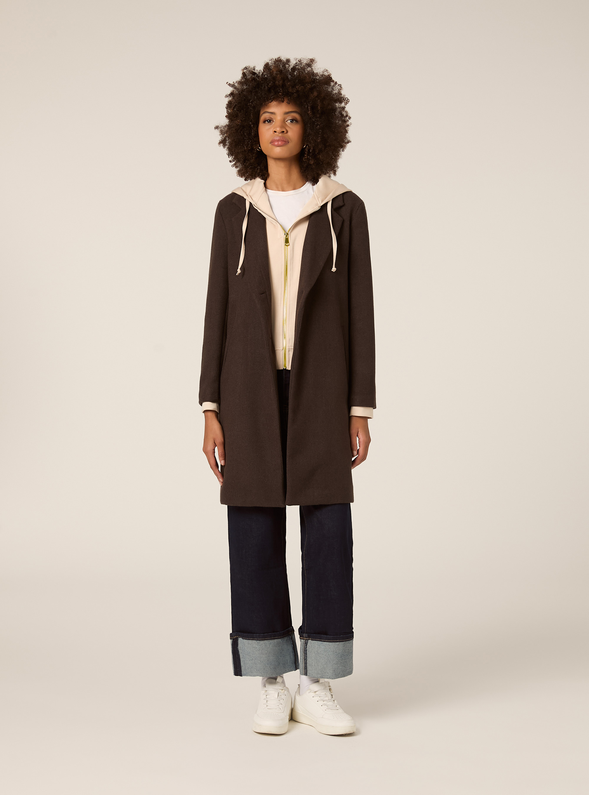 Manteau double tissu, BR1 BROWN DARK