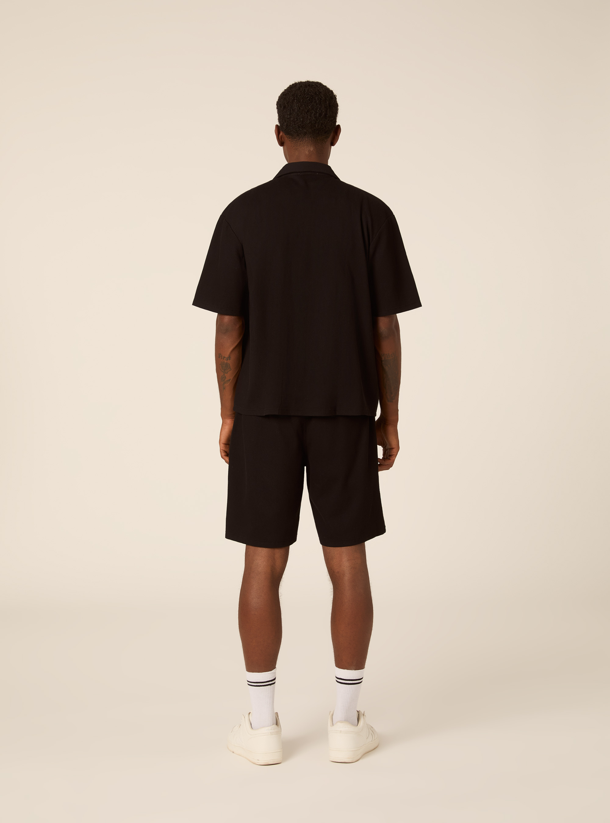 Knit Regular Fit Bowling Shirt, BK1 BLACK