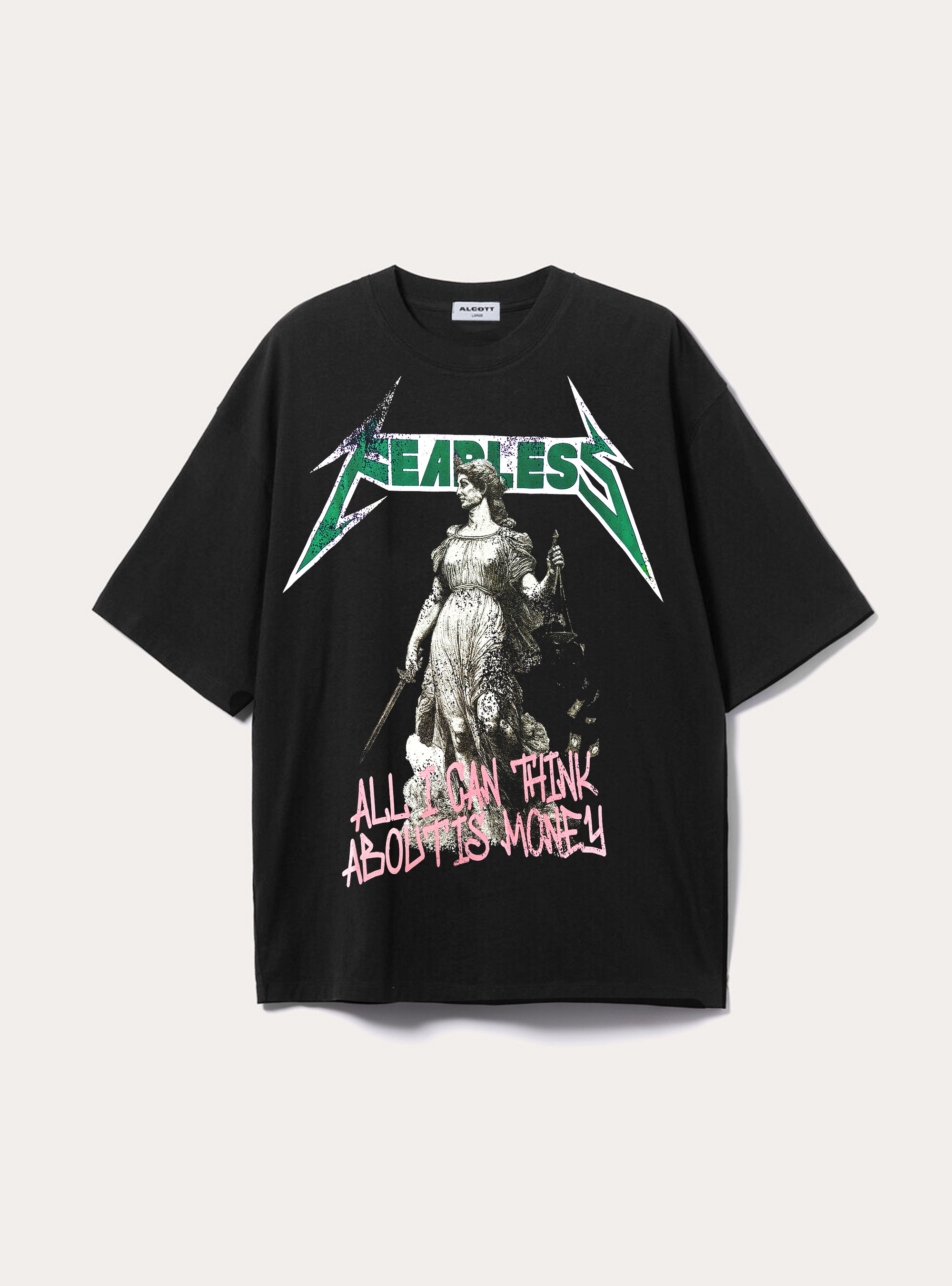 T-shirt boxy fit con stampa fearless money, BK3 BLACK CHARCOAL