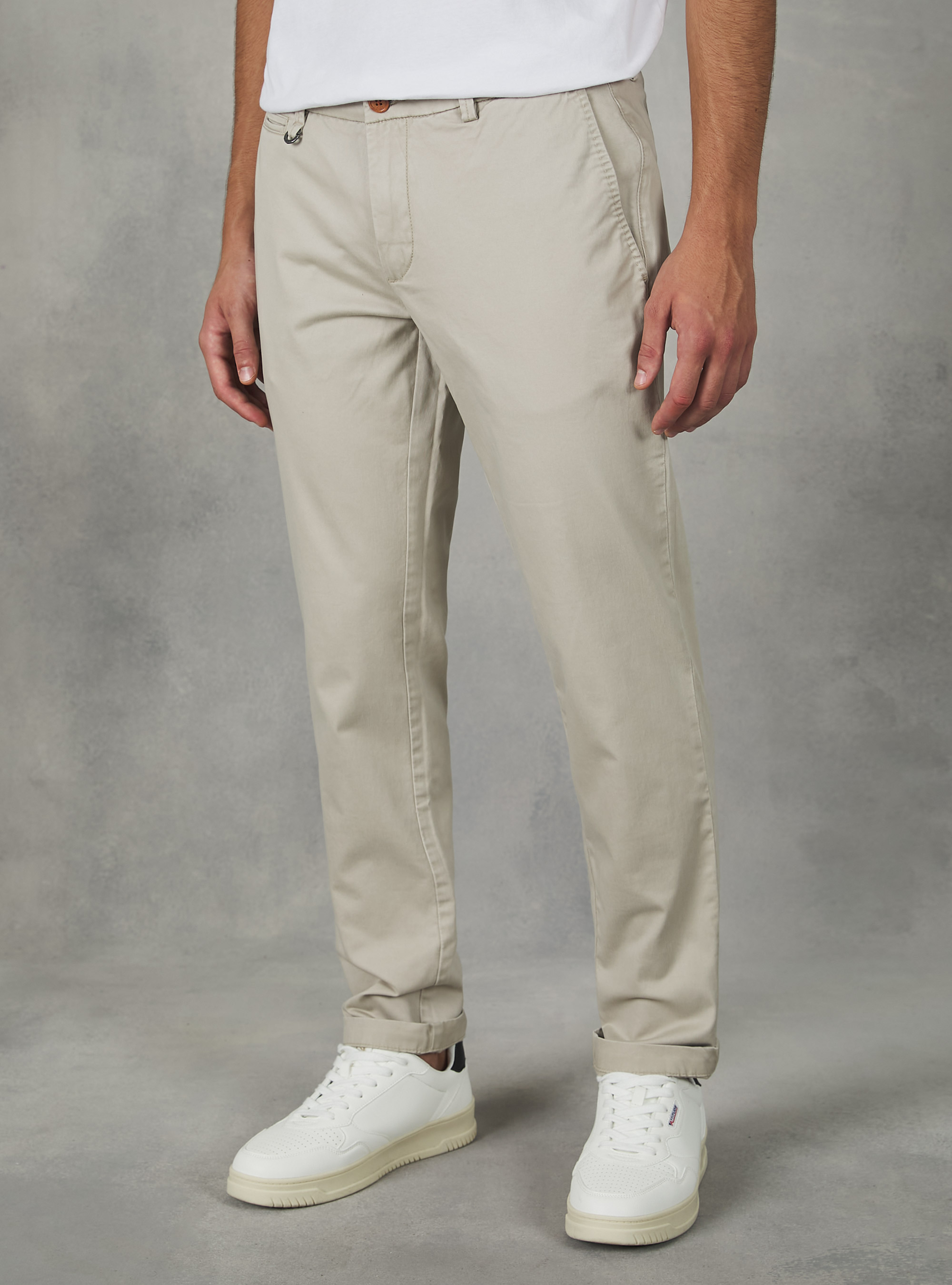 Stretch cotton twill chinos, BG3 BEIGE LIGHT