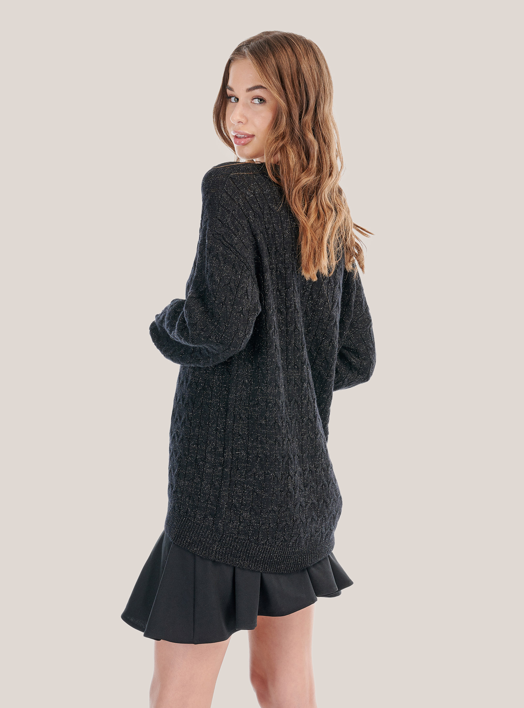 Jersey trenzado con hilo metálico, NEGRO