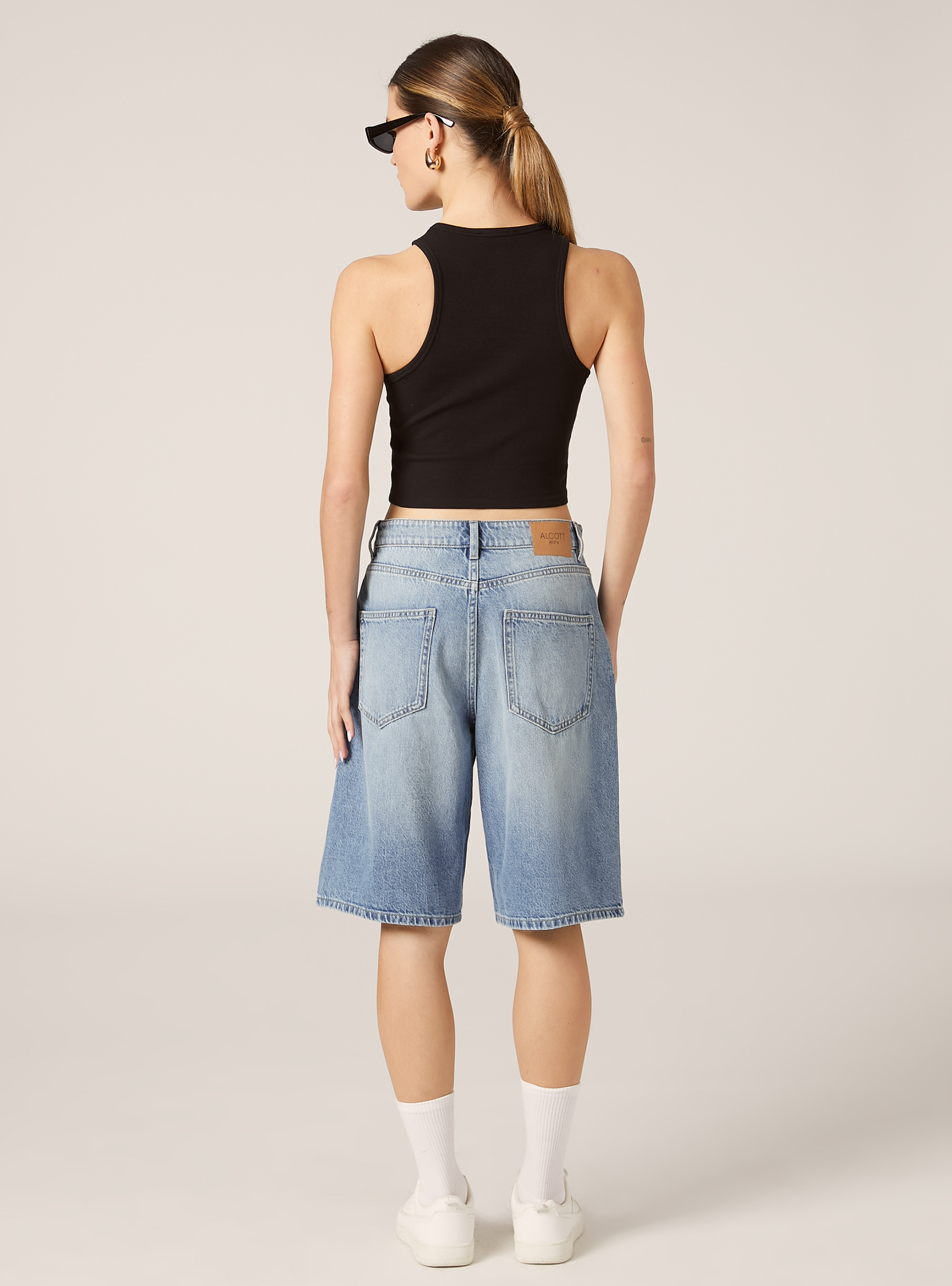 Cropped tank top in rib, BK1 BLACK