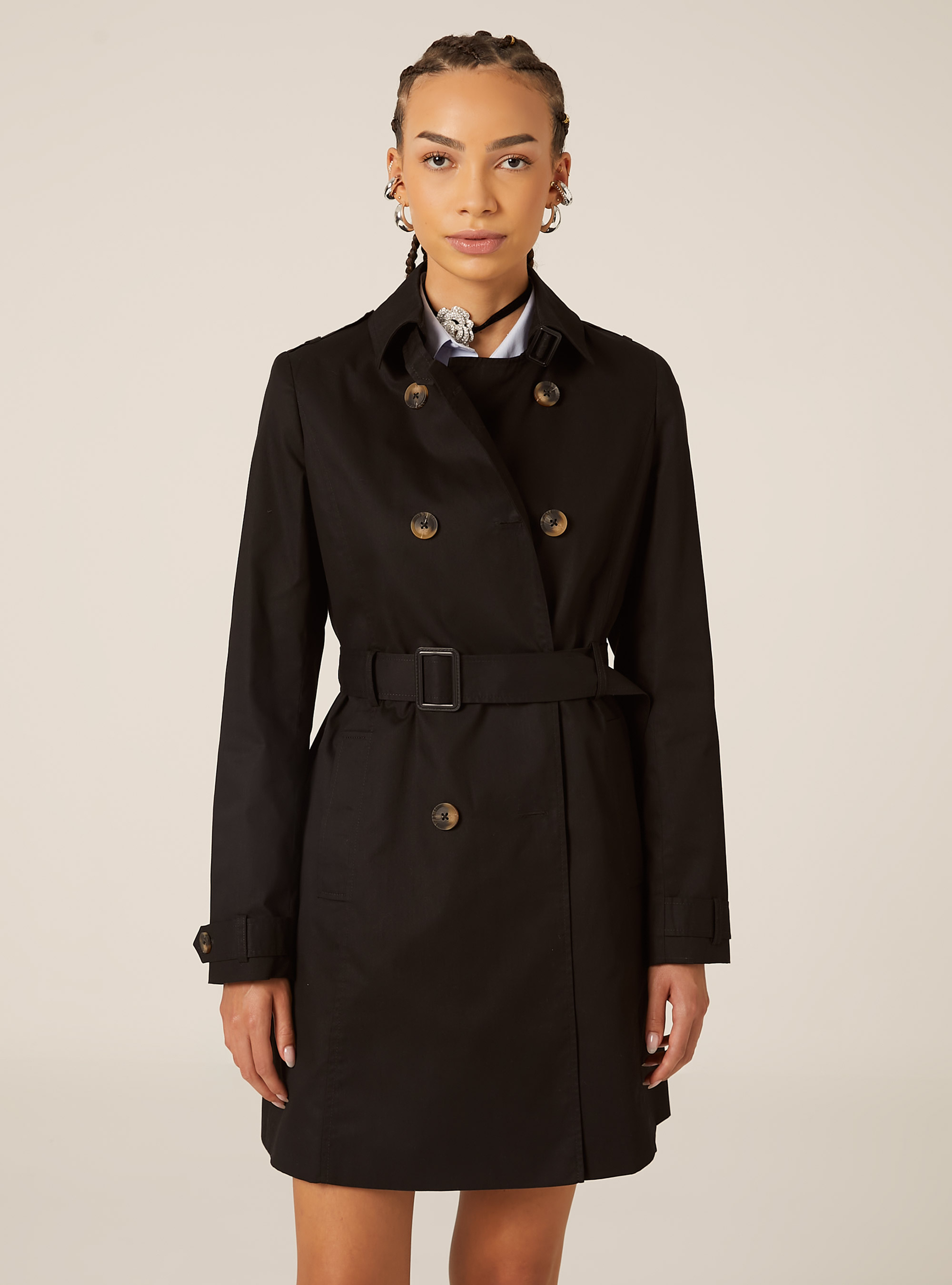 Trench con cintura, BK1 BLACK