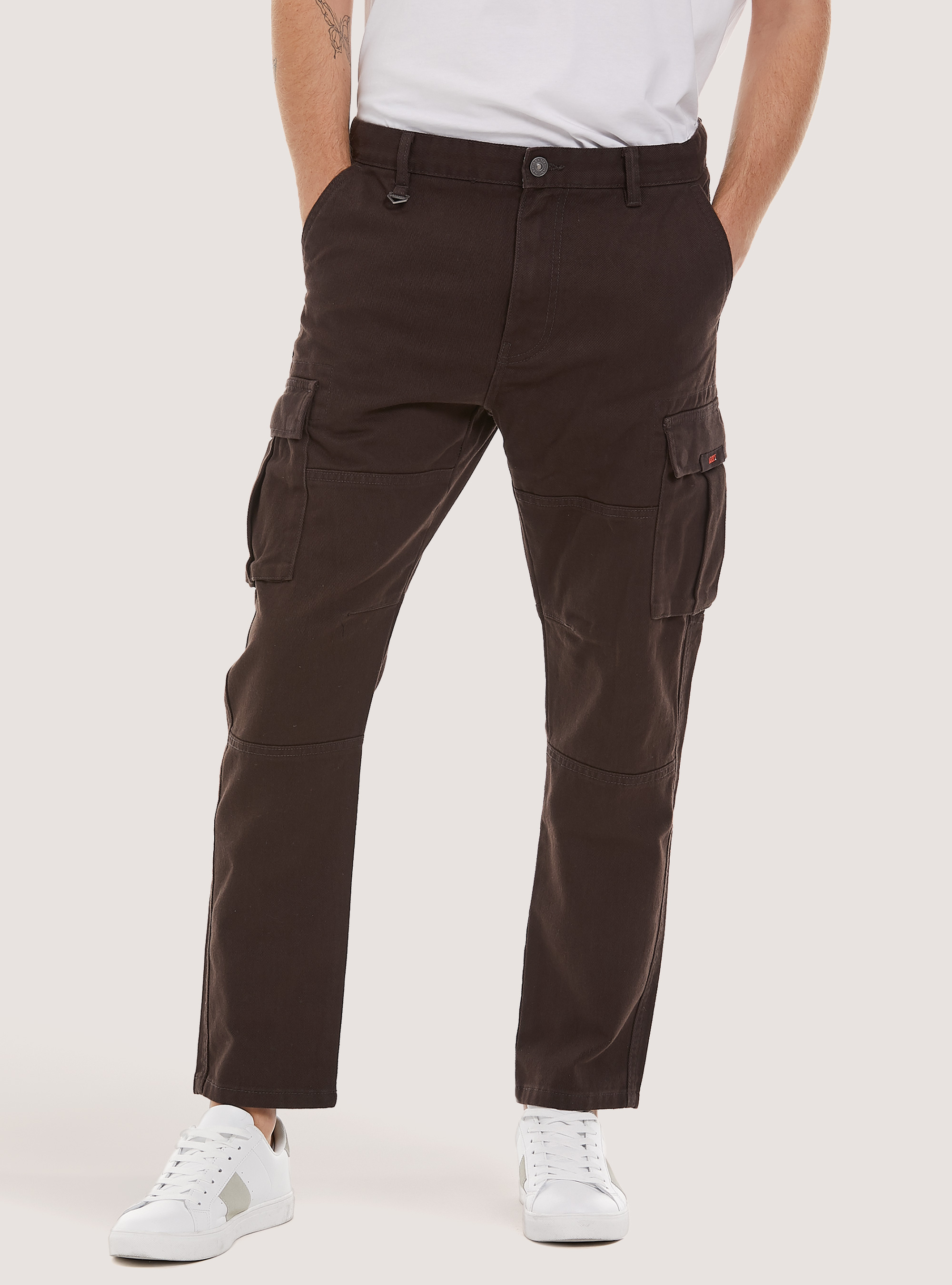 Army twill cargo trousers, BR1 BROWN DARK