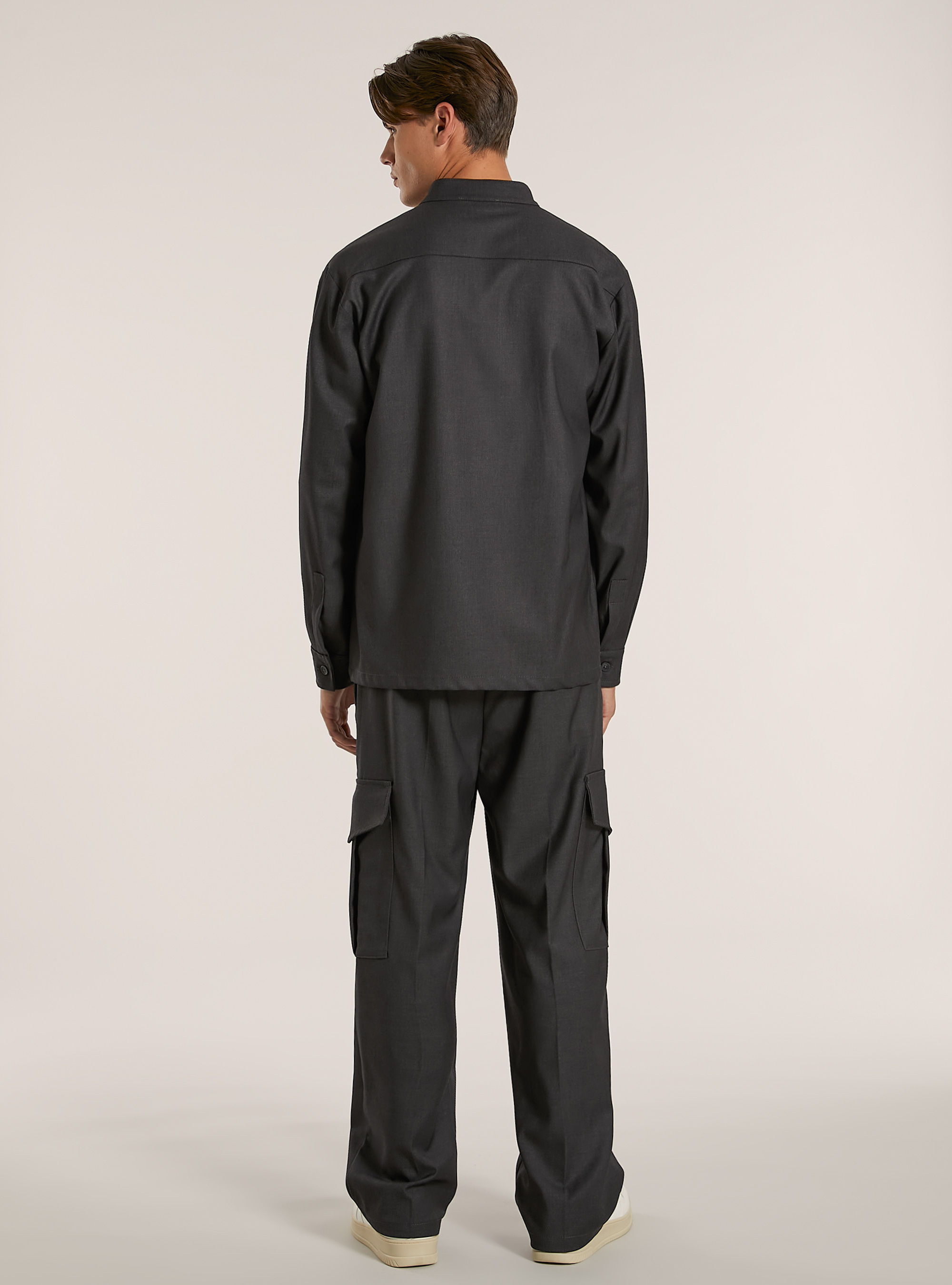 Camicia collo coreano con taschin in misto viscosa, GY1 GREY DARK