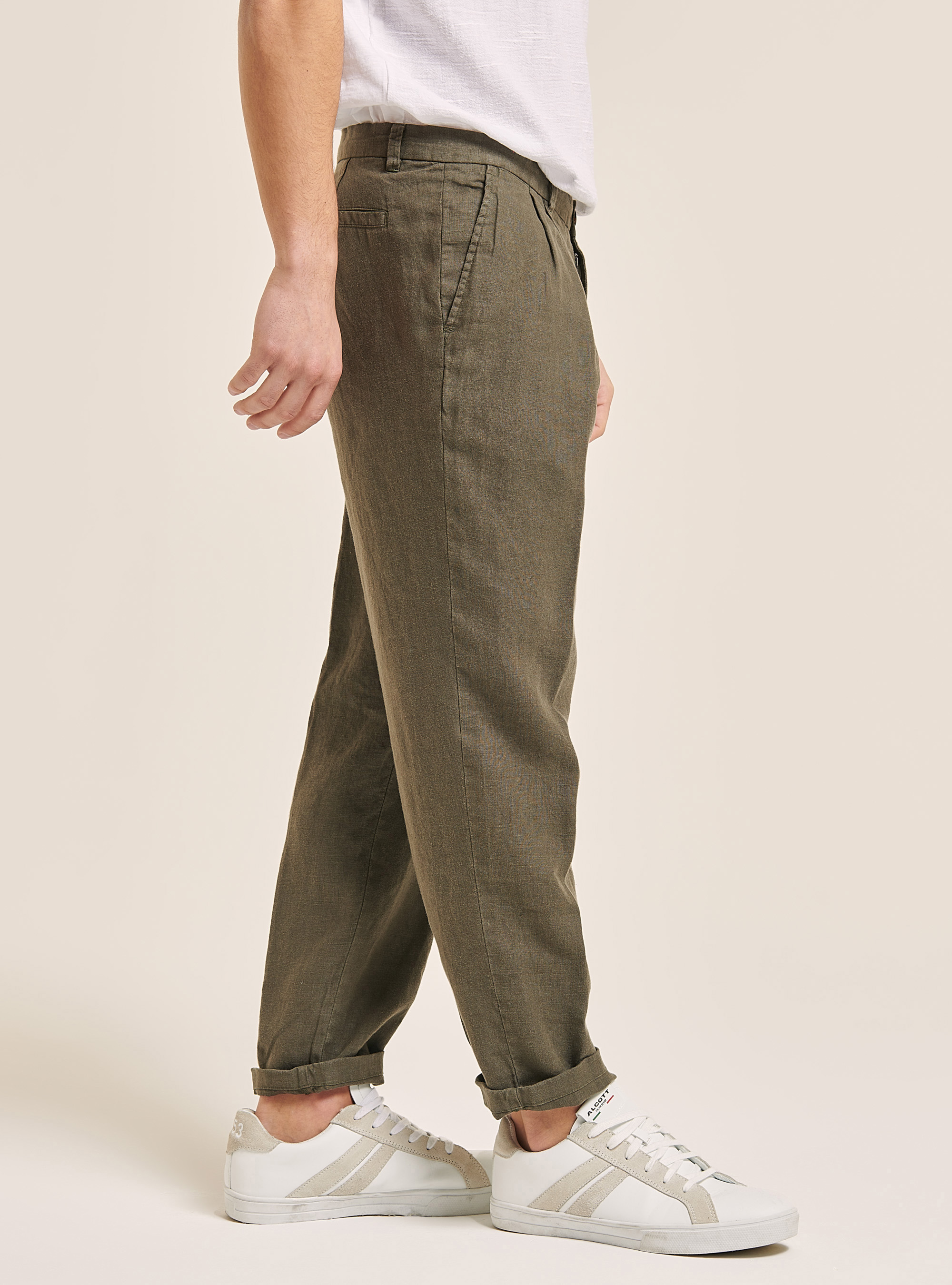 Pantalon &agrave; plis en pur lin, C6603 KAKY