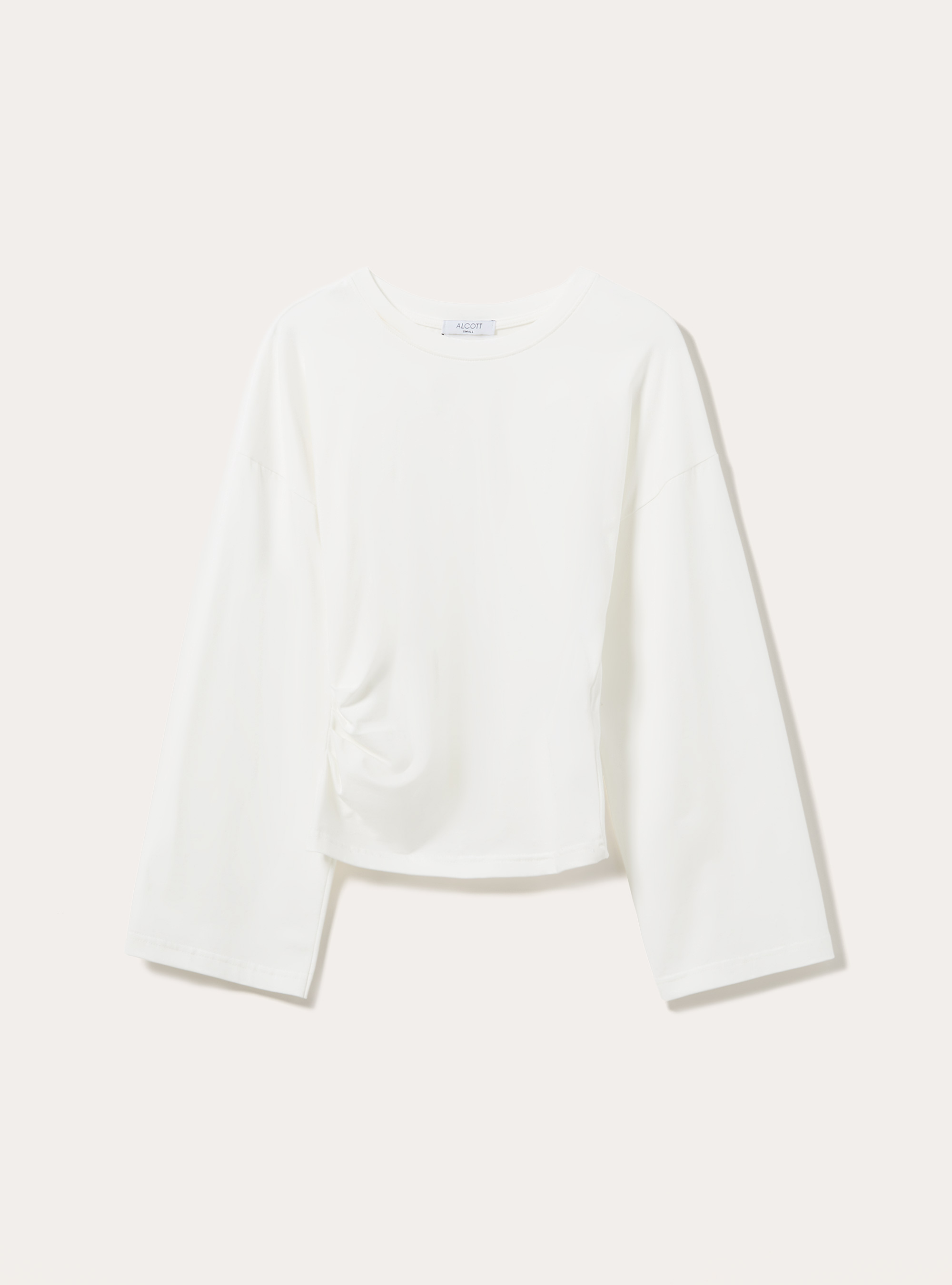 Flare sleeve top with side ruched detailing, WH1 OFF WHITE