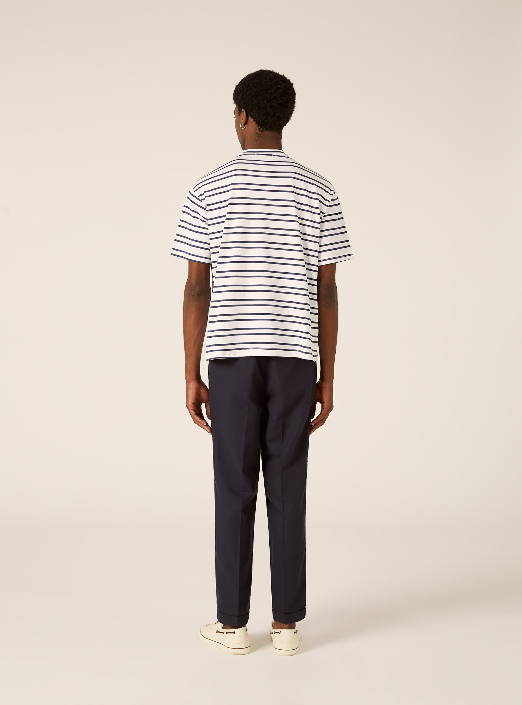T-shirt boxy a righe con stampa capri, NA2 NAVY MEDIUM