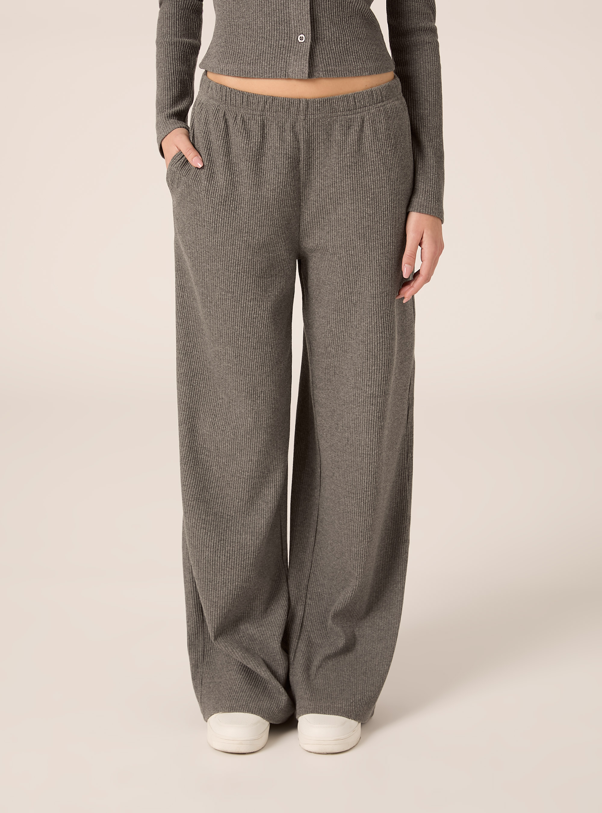 Pantaloni in maglia a coste, MGY2 GREY MEL MEDIUM