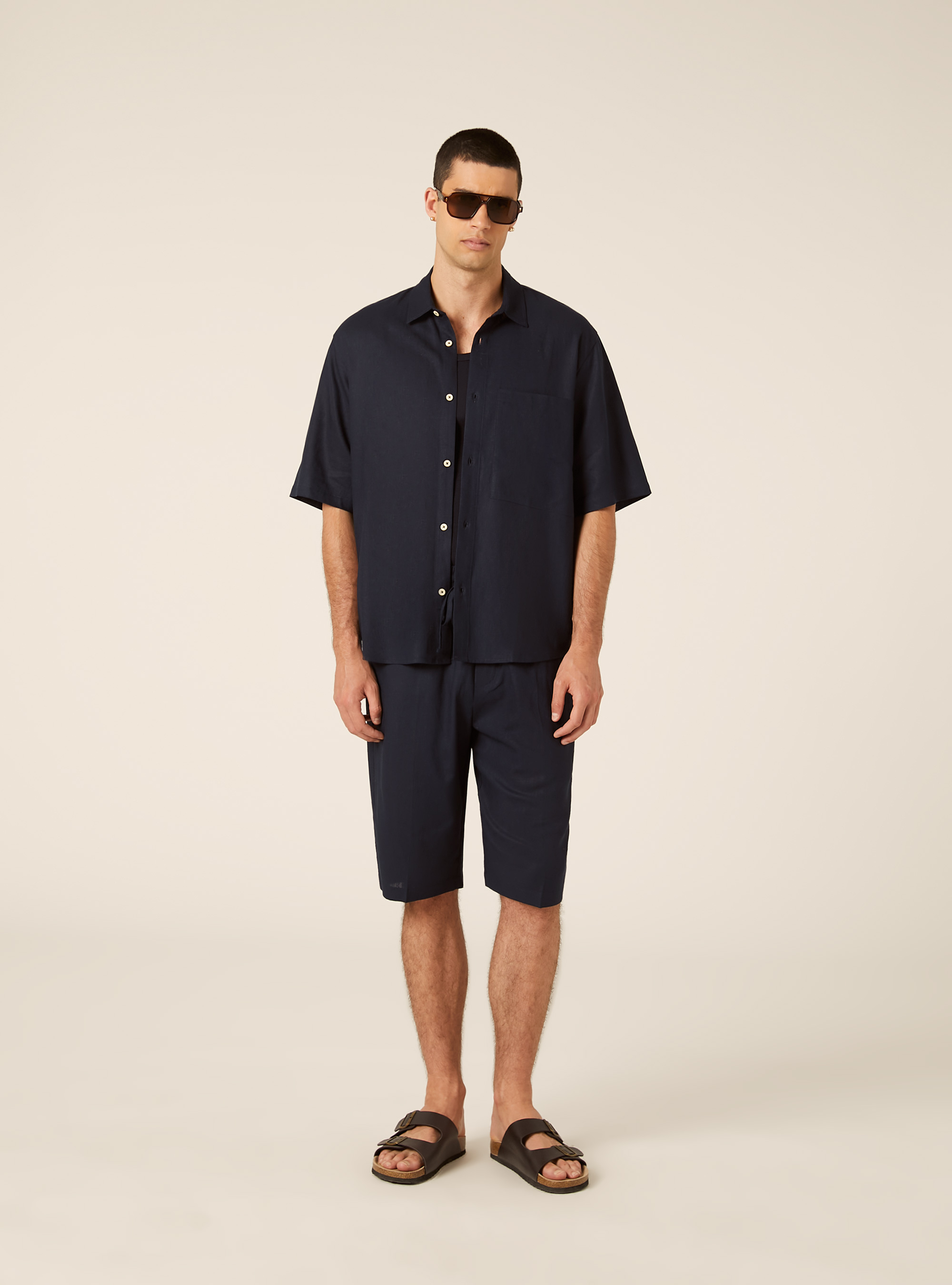 Bermuda in misto lino, NA1 NAVY DARK
