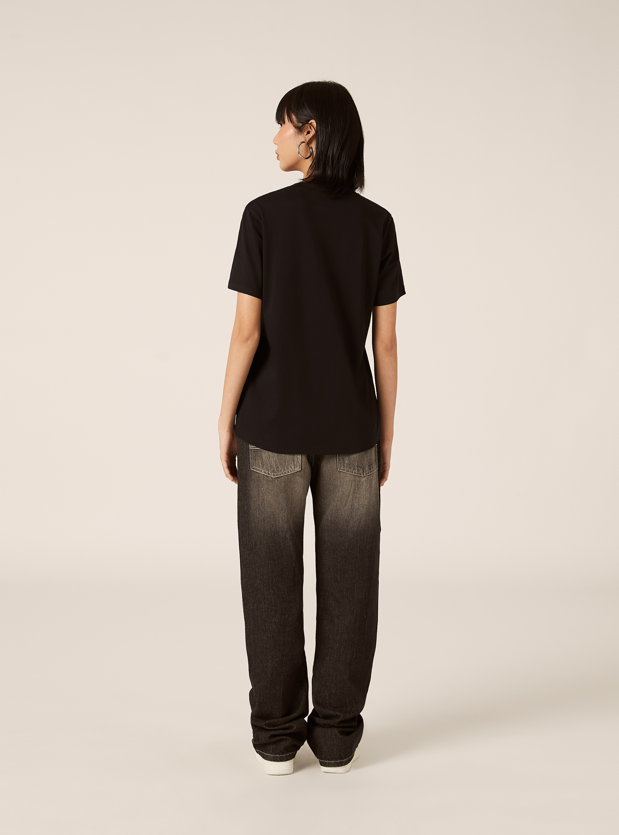 Cotton crew neck T-shirt, BK1 BLACK