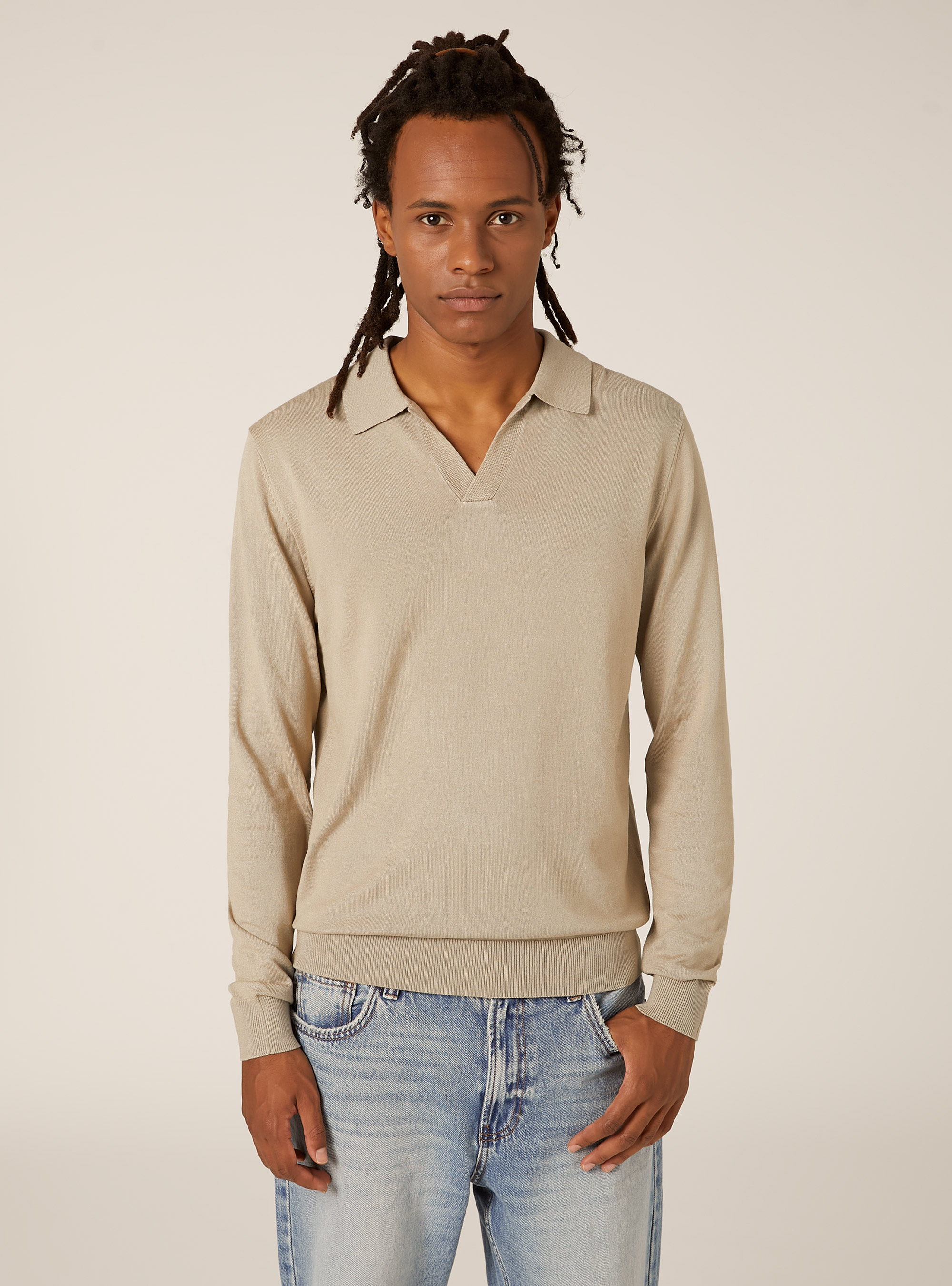 Weiches Strick-Polohemd, BG2 BEIGE MEDIUM